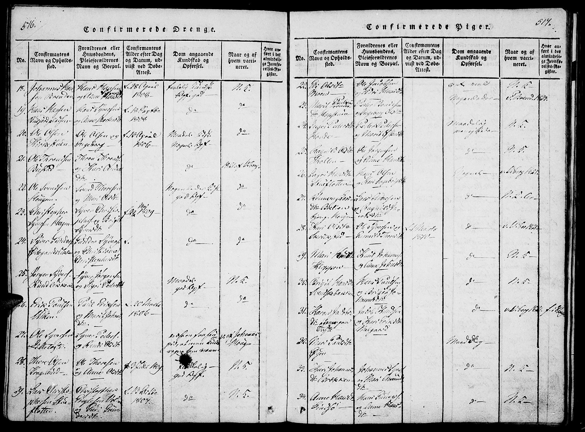 Lesja prestekontor, AV/SAH-PREST-068/H/Ha/Haa/L0004: Parish register (official) no. 4, 1820-1829, p. 516-517