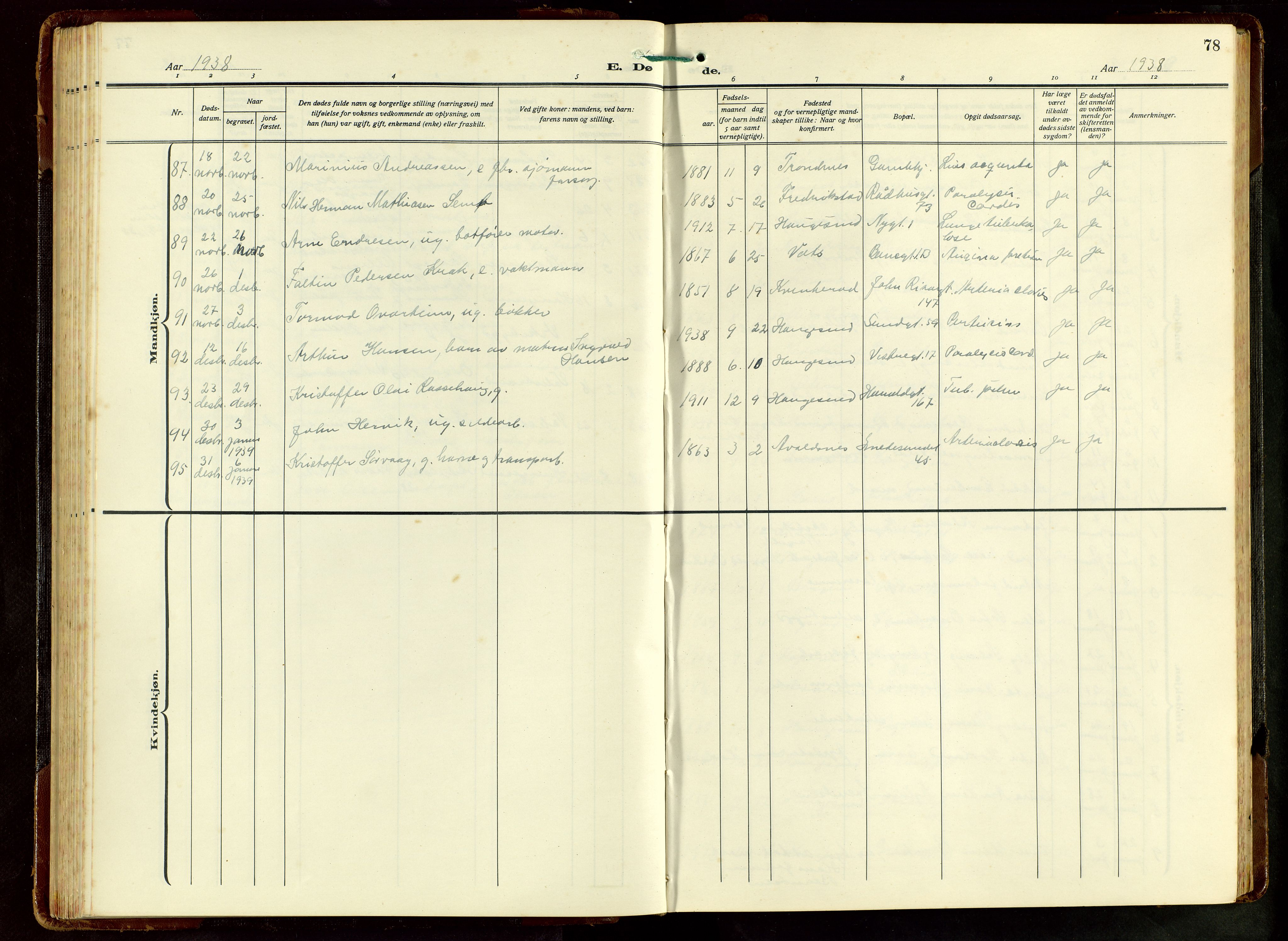 Haugesund sokneprestkontor, SAST/A -101863/H/Ha/Hab/L0012: Parish register (copy) no. B 12, 1930-1958, p. 78