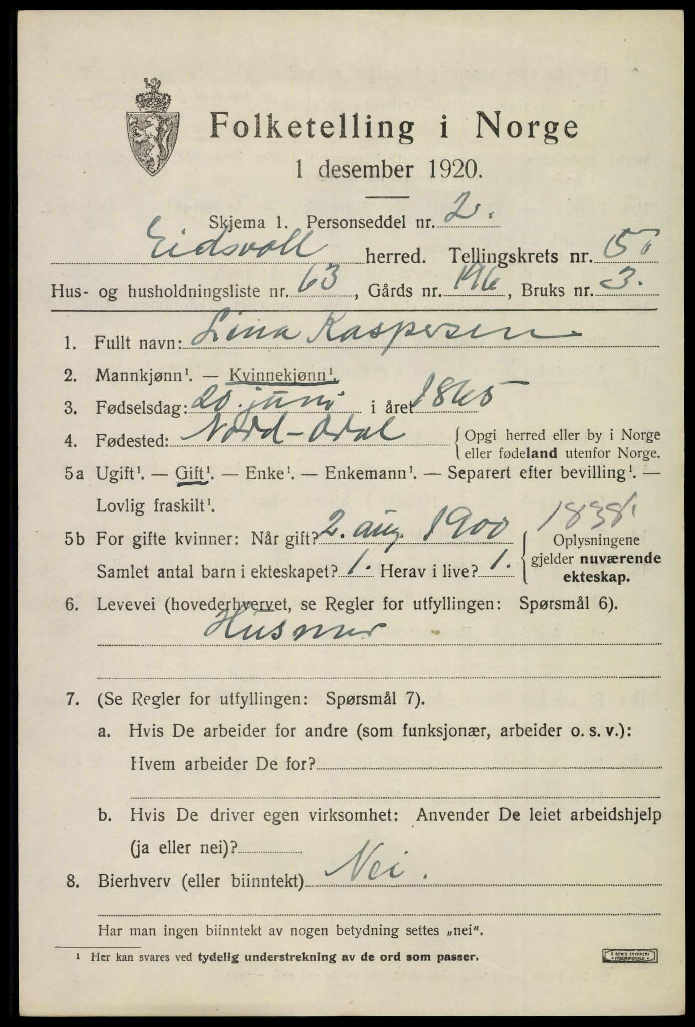 SAO, 1920 census for Eidsvoll, 1920, p. 10737