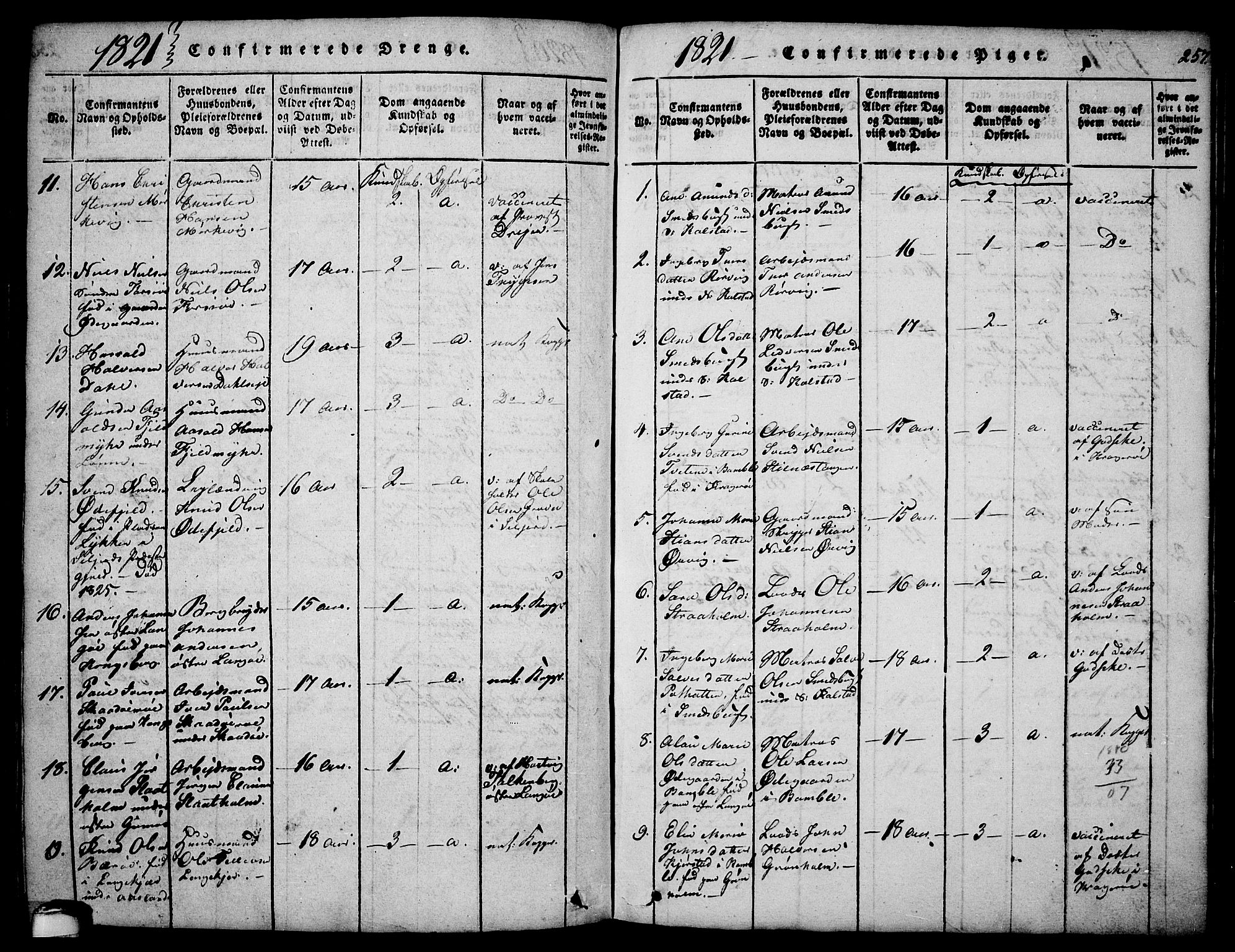 Sannidal kirkebøker, SAKO/A-296/F/Fa/L0004: Parish register (official) no. 4, 1814-1829, p. 257