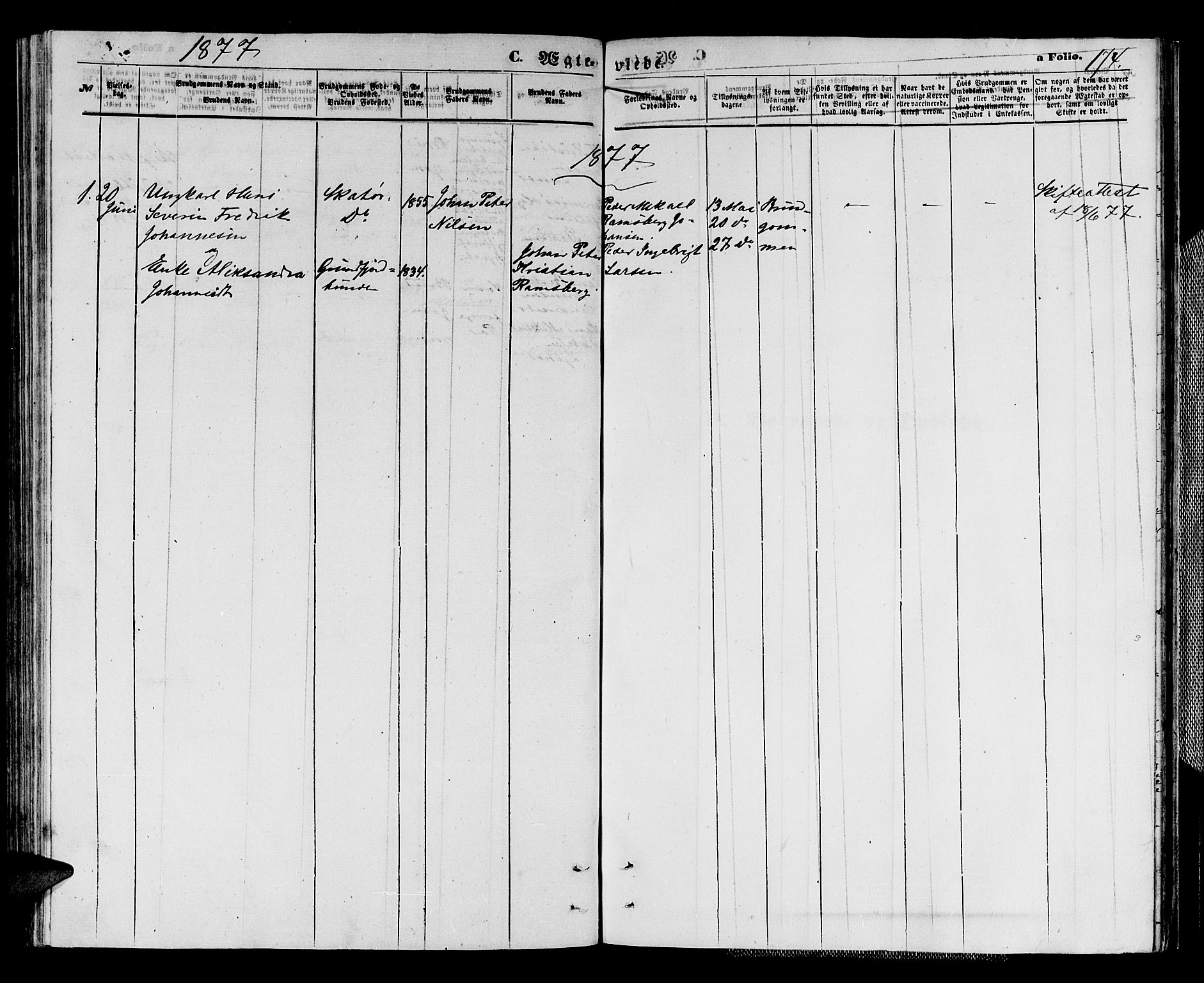 Karlsøy sokneprestembete, AV/SATØ-S-1299/H/Ha/Hab/L0003klokker: Parish register (copy) no. 3, 1862-1877, p. 174