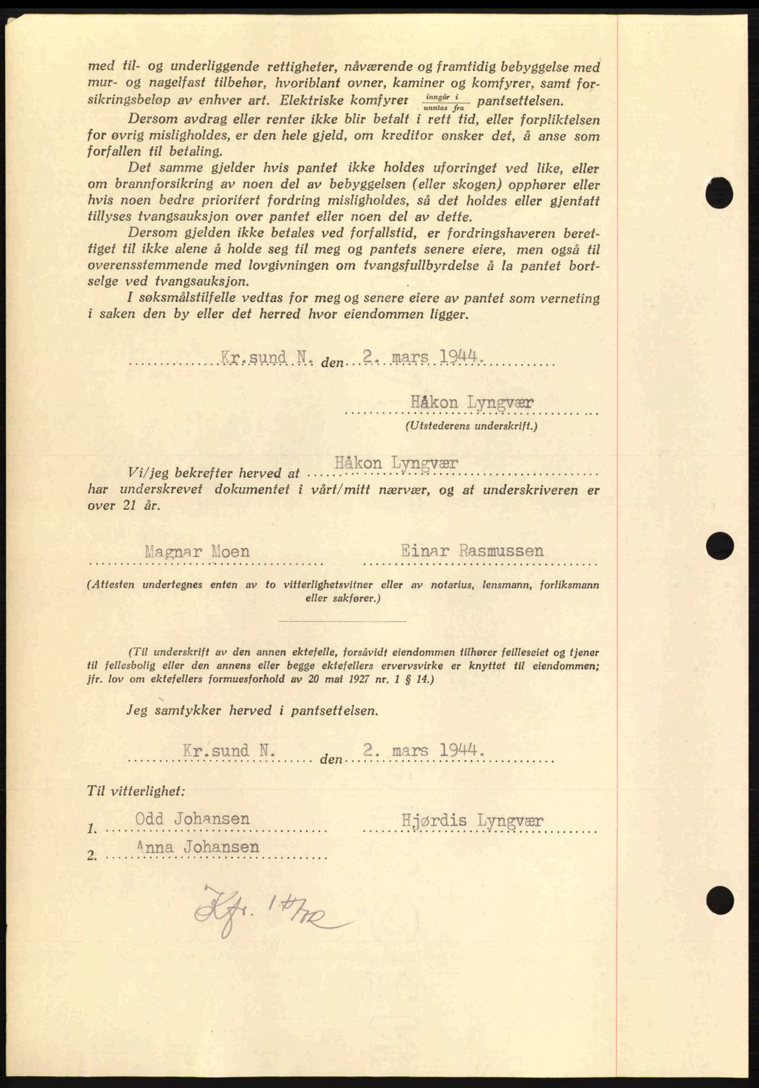 Nordmøre sorenskriveri, AV/SAT-A-4132/1/2/2Ca: Mortgage book no. B91, 1943-1944, Diary no: : 421/1944