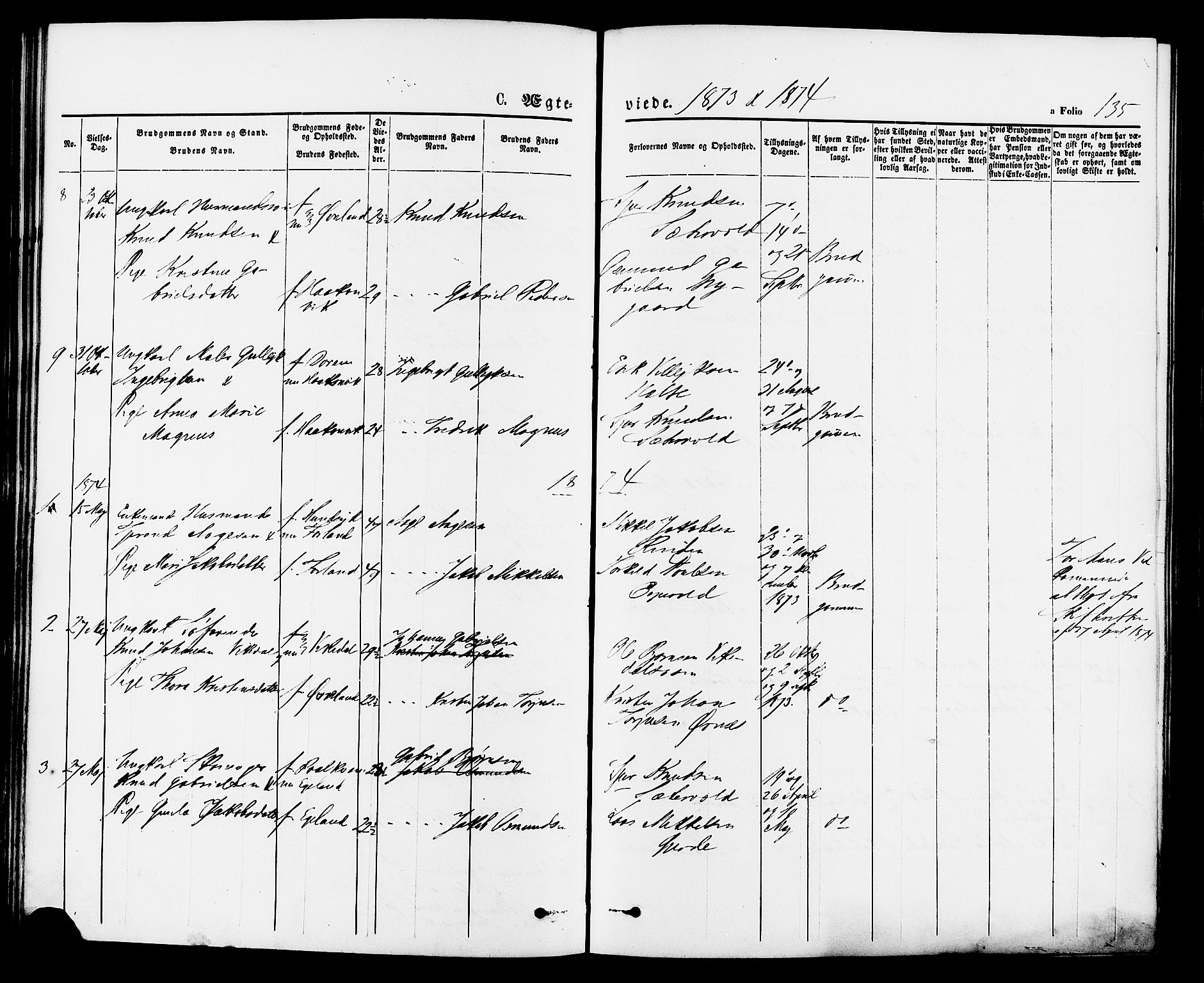 Vikedal sokneprestkontor, AV/SAST-A-101840/01/IV: Parish register (official) no. A 7, 1868-1883, p. 135