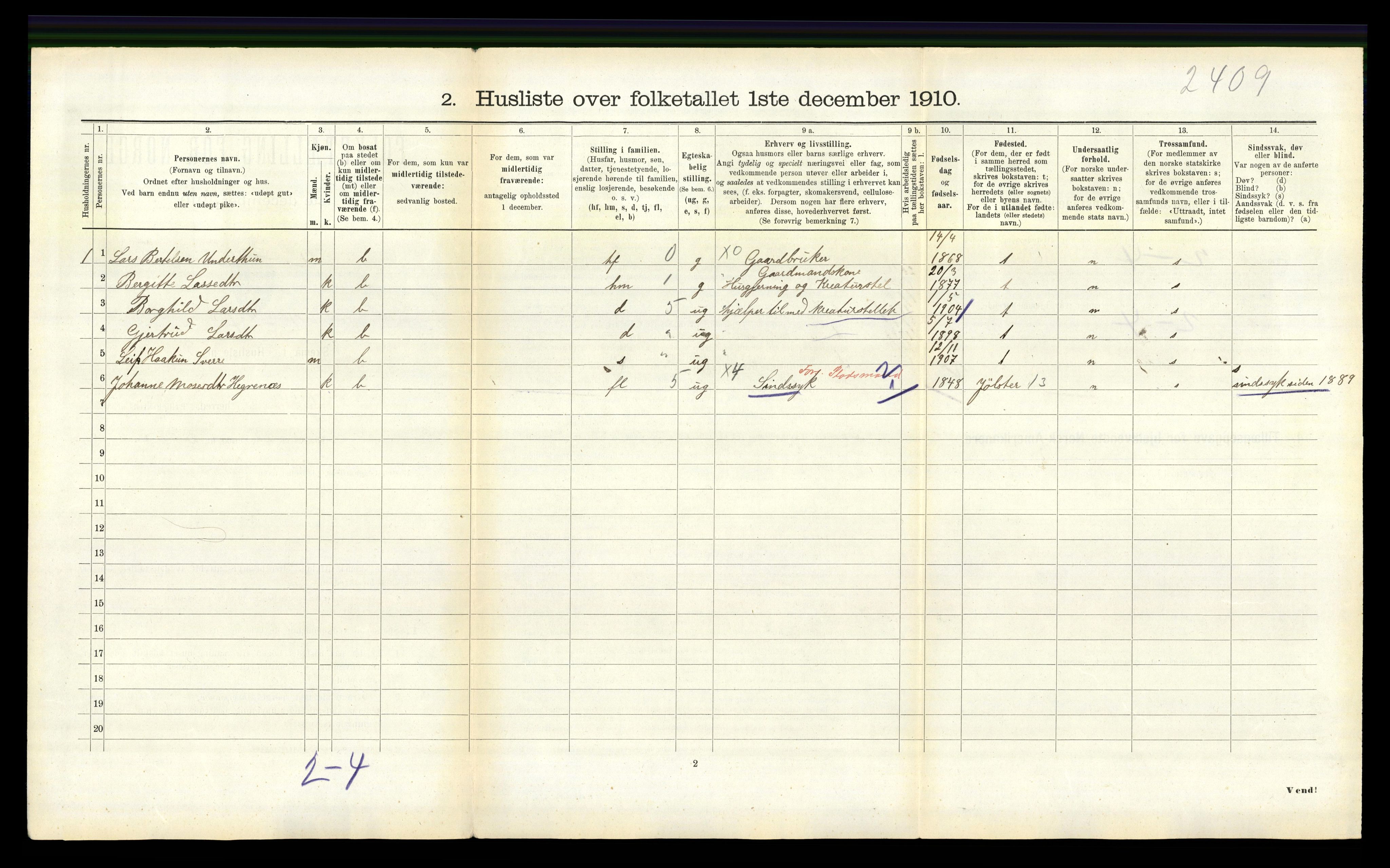 RA, 1910 census for Gulen, 1910, p. 335