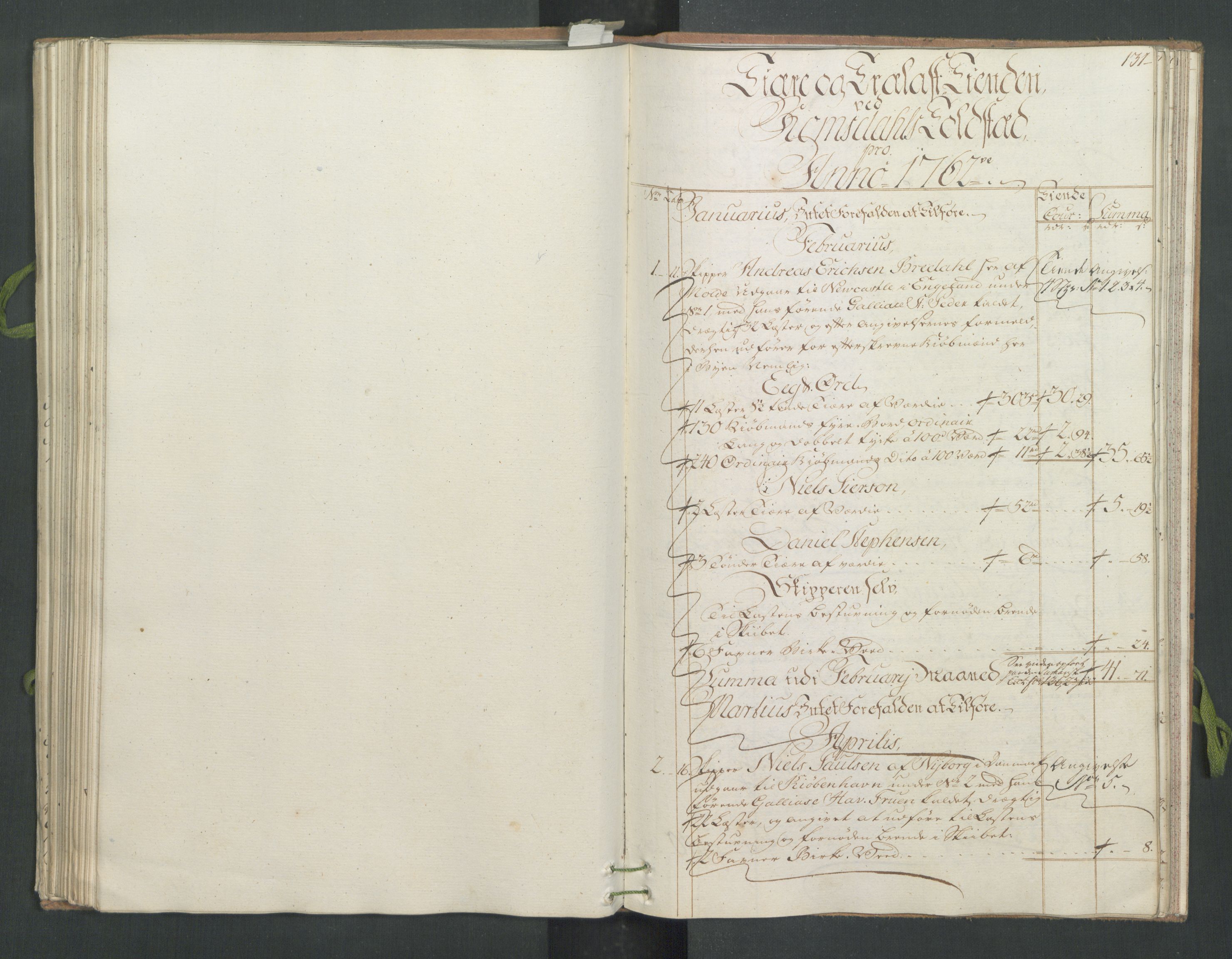 Generaltollkammeret, tollregnskaper, AV/RA-EA-5490/R31/L0023/0001: Tollregnskaper Molde / Hovedtollbok, 1762, p. 130b-131a