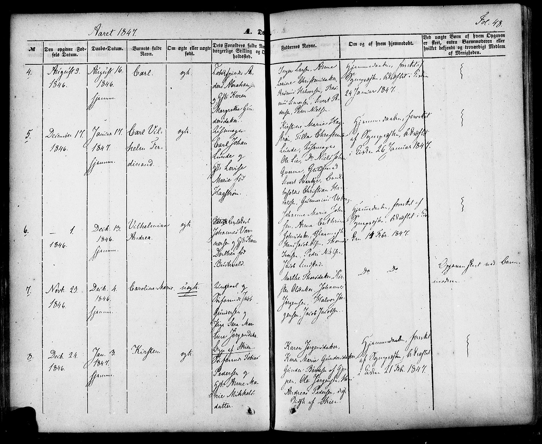 Skien kirkebøker, SAKO/A-302/F/Fa/L0006a: Parish register (official) no. 6A, 1843-1856, p. 48