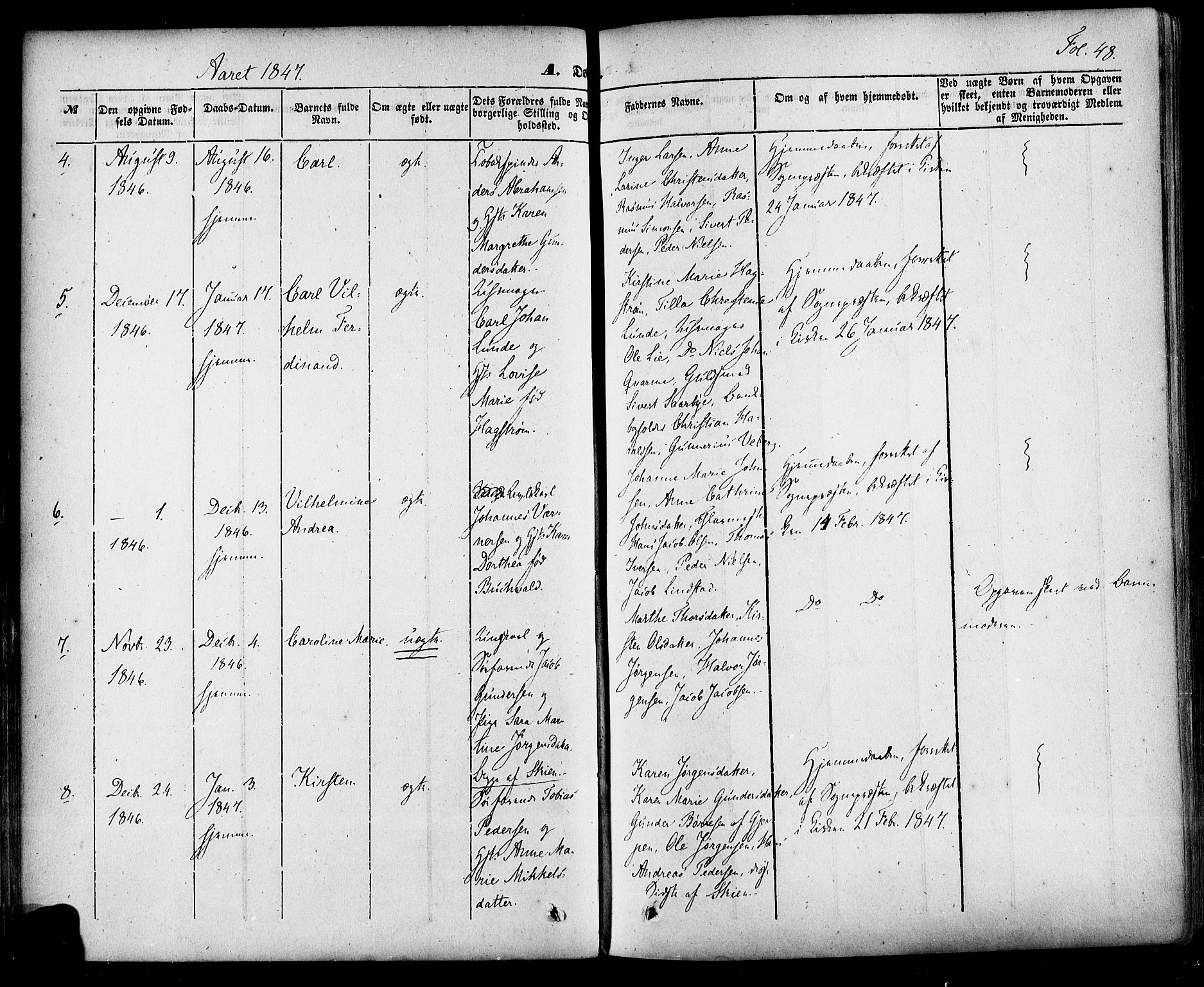 Skien kirkebøker, AV/SAKO-A-302/F/Fa/L0006a: Parish register (official) no. 6A, 1843-1856, p. 48