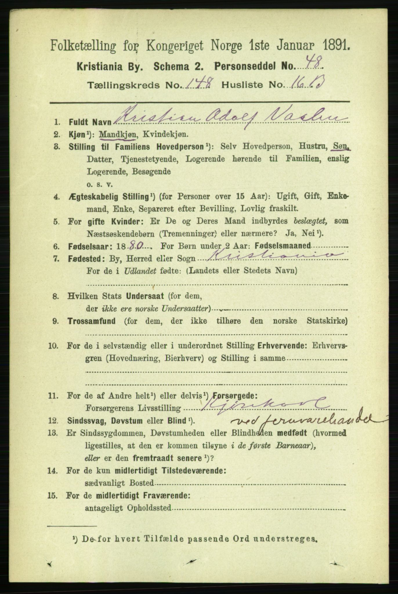 RA, 1891 census for 0301 Kristiania, 1891, p. 82516