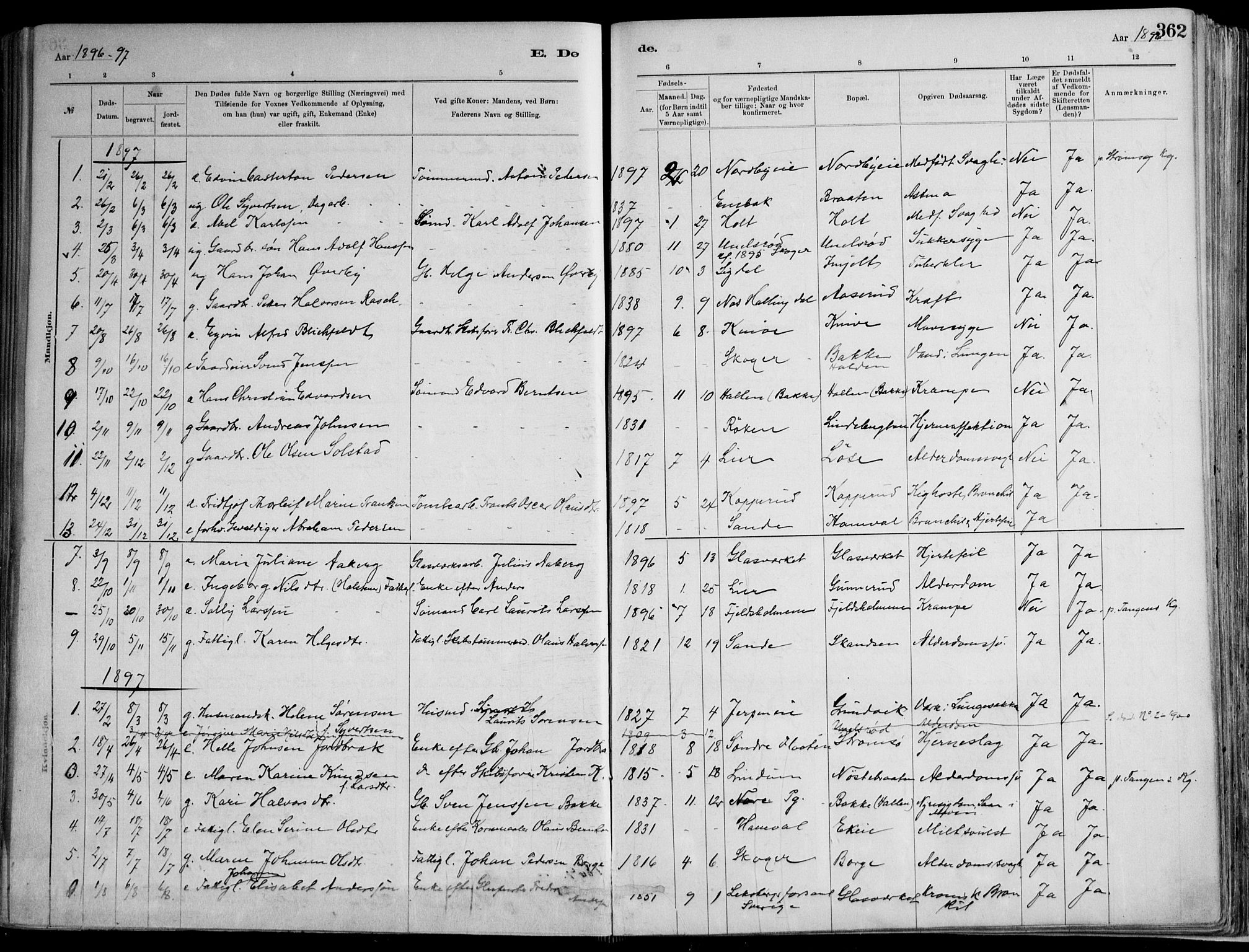 Skoger kirkebøker, AV/SAKO-A-59/F/Fa/L0006: Parish register (official) no. I 6, 1885-1910, p. 362