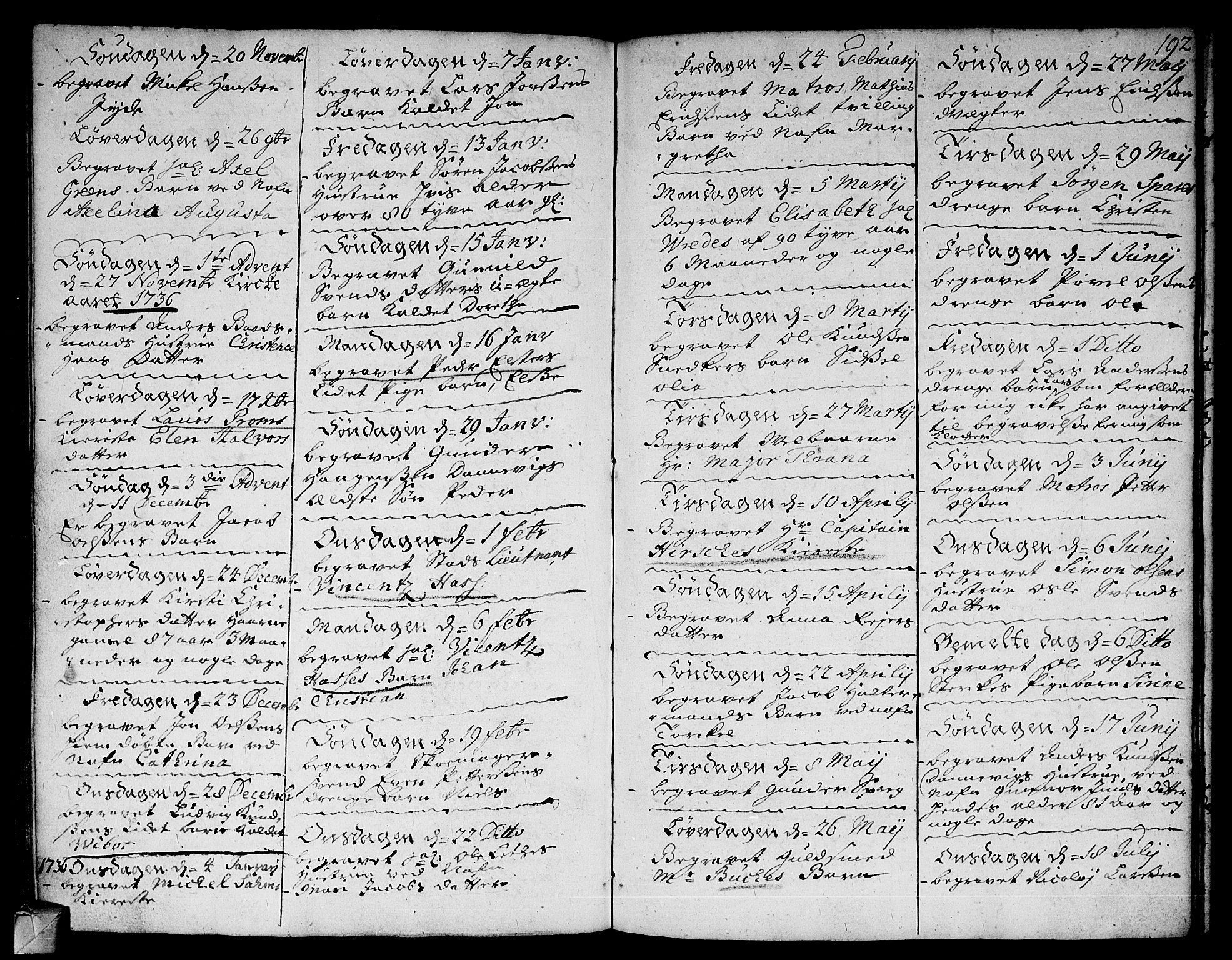 Strømsø kirkebøker, SAKO/A-246/F/Fa/L0005: Parish register (official) no. I 5, 1734-1739, p. 192