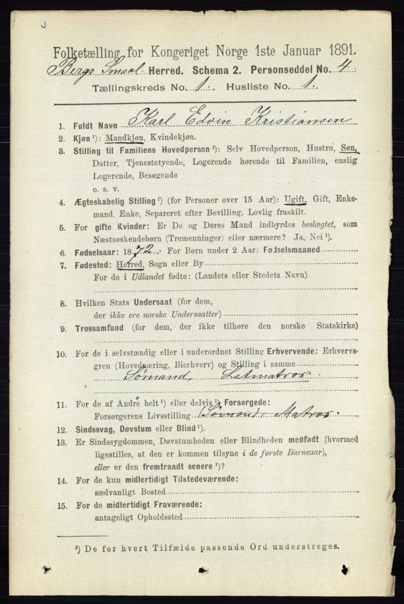 RA, 1891 census for 0116 Berg, 1891, p. 161