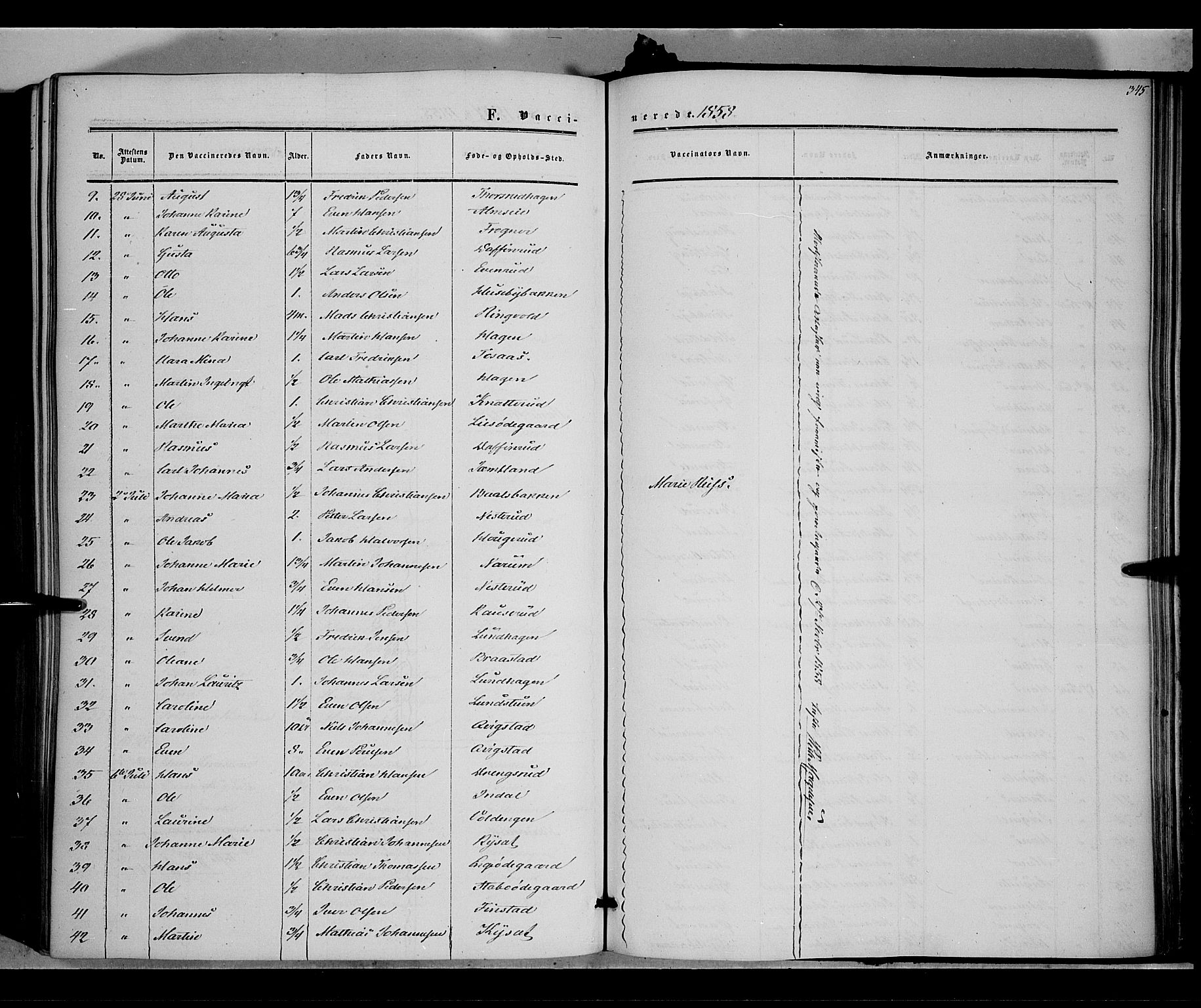 Vestre Toten prestekontor, SAH/PREST-108/H/Ha/Haa/L0006: Parish register (official) no. 6, 1856-1861, p. 345