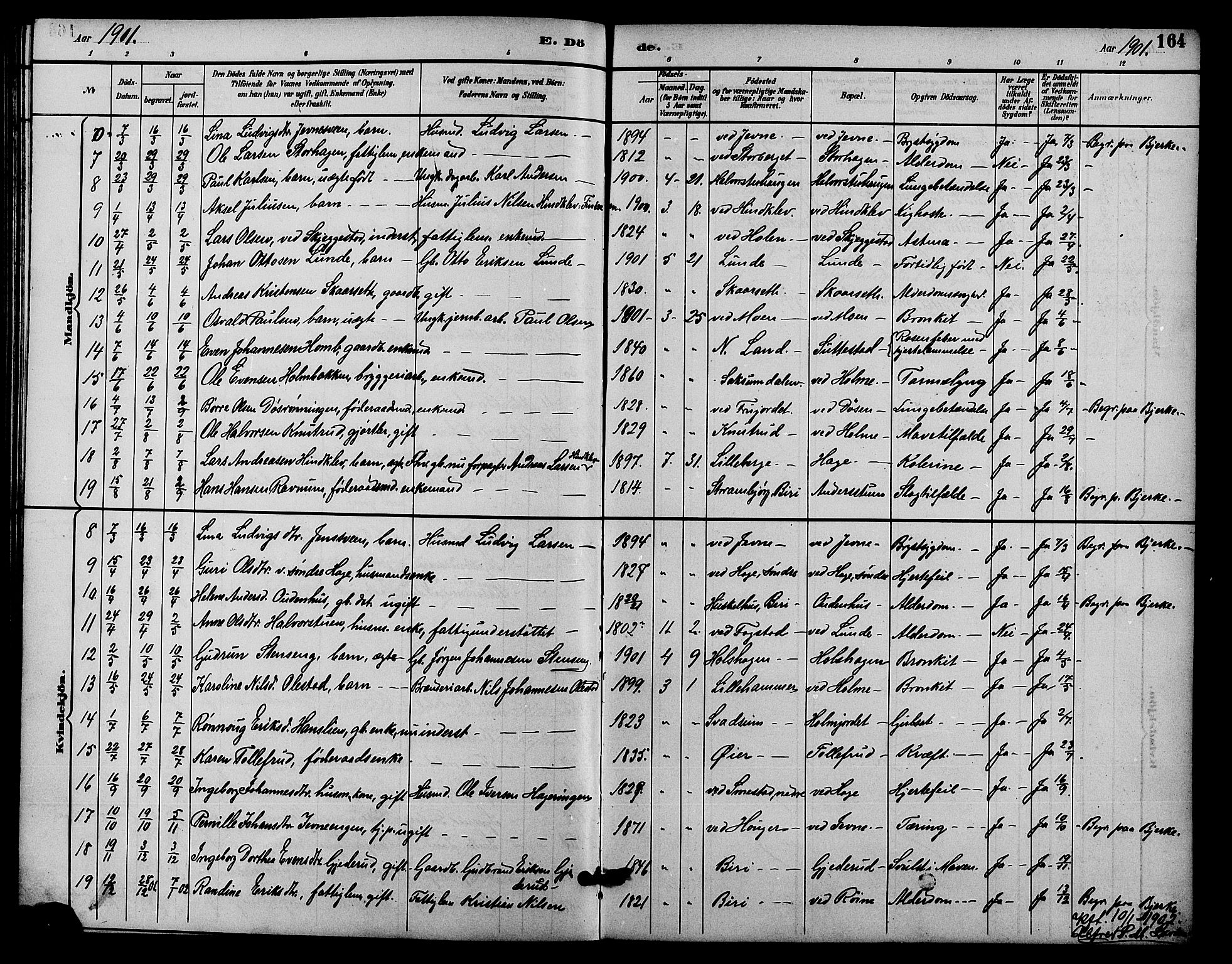 Fåberg prestekontor, AV/SAH-PREST-086/H/Ha/Hab/L0009: Parish register (copy) no. 9, 1891-1902, p. 164