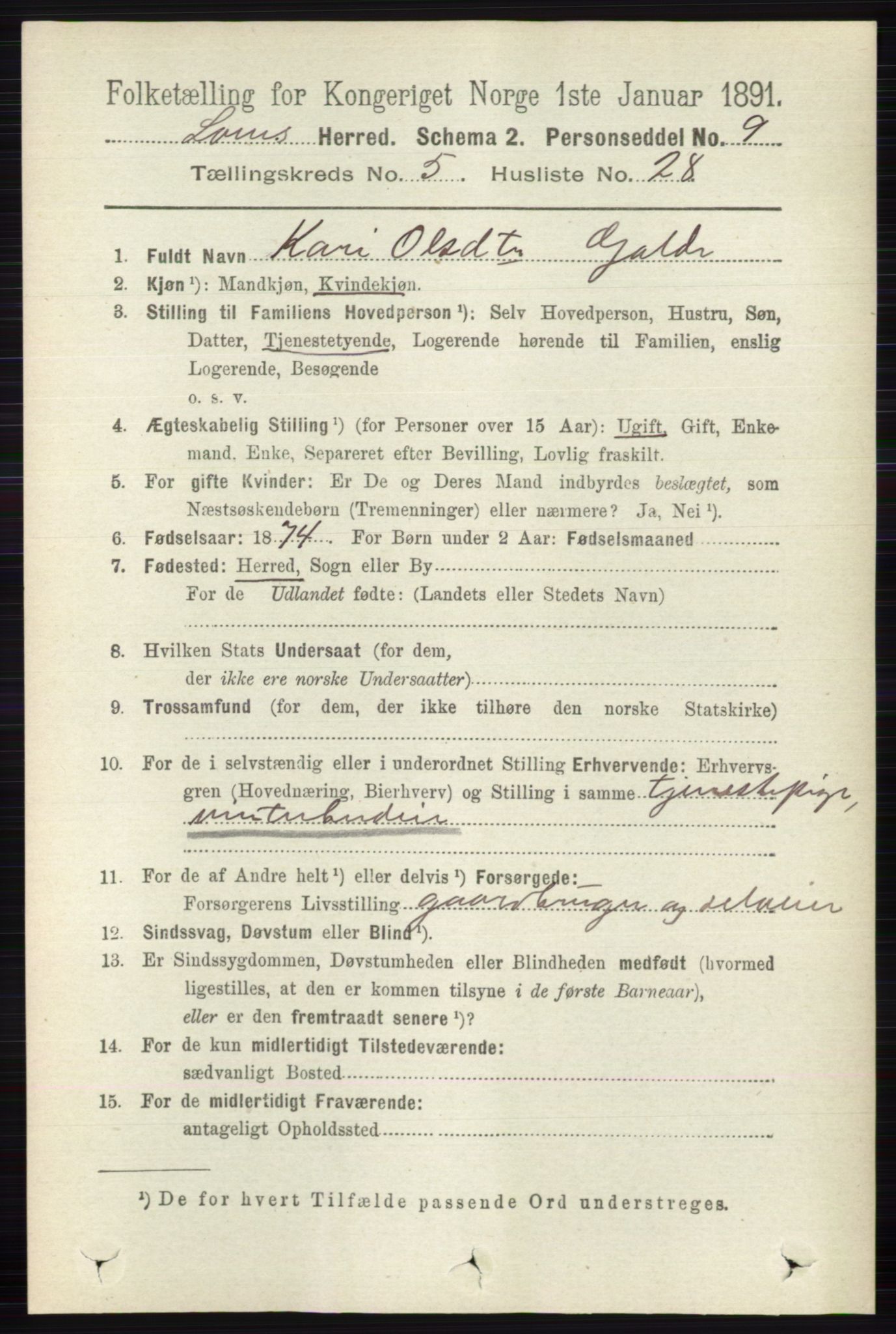 RA, 1891 census for 0514 Lom, 1891, p. 2025