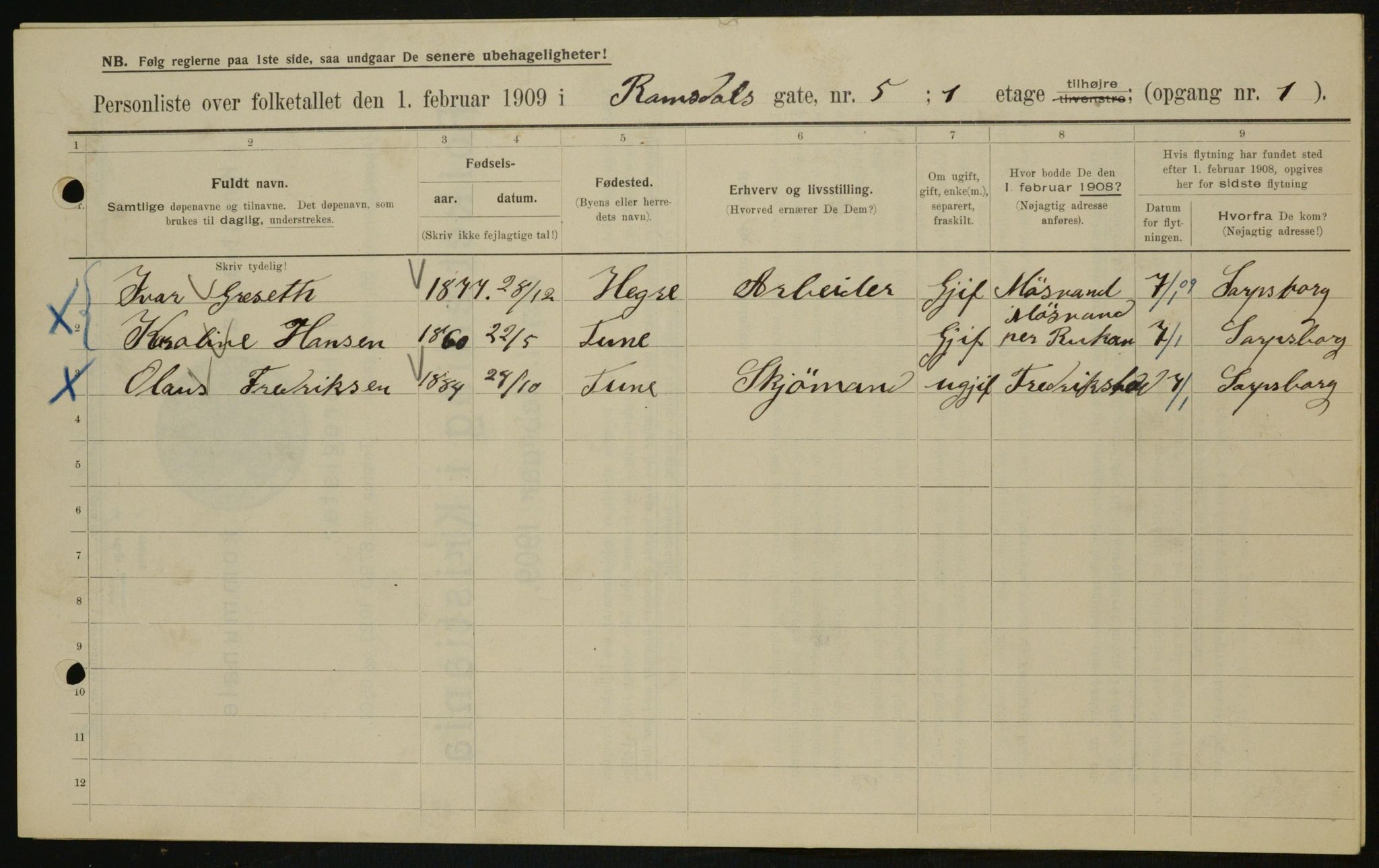 OBA, Municipal Census 1909 for Kristiania, 1909, p. 75476