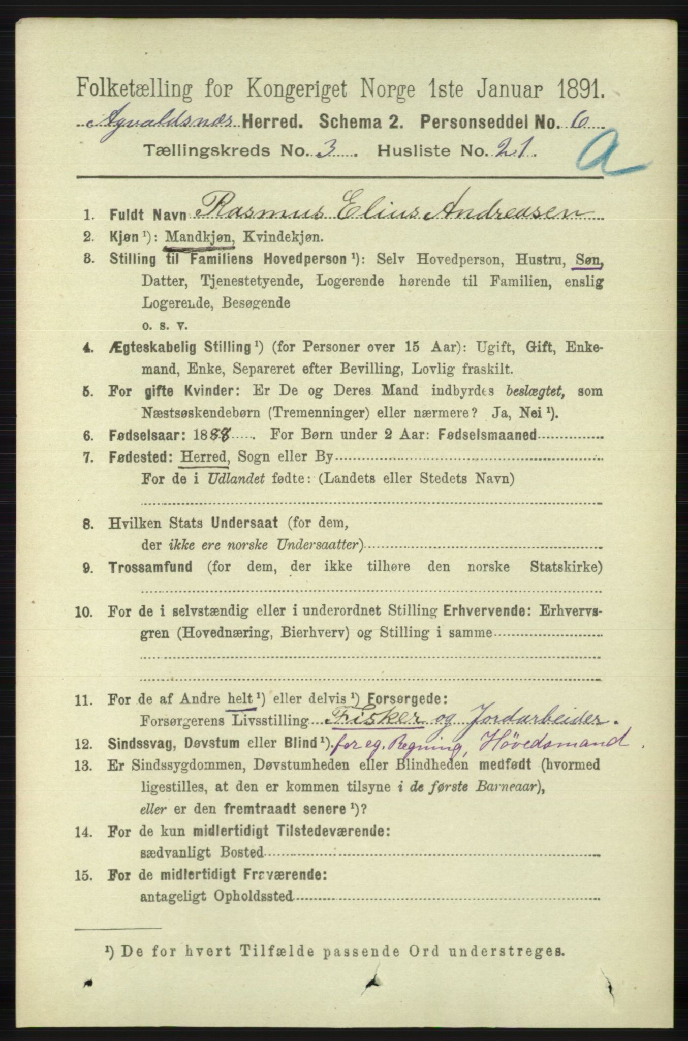 RA, 1891 census for 1147 Avaldsnes, 1891, p. 1125