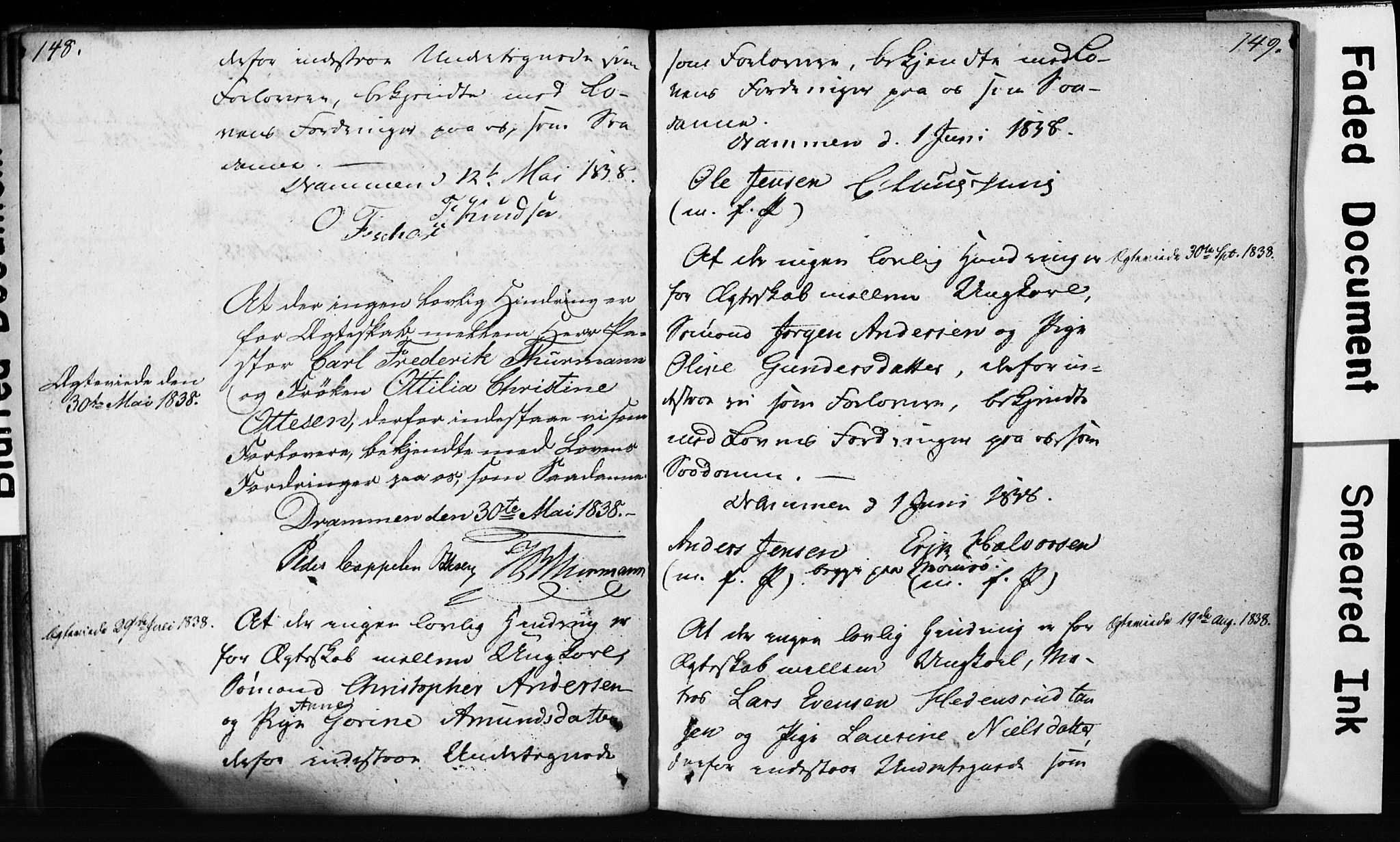 Strømsø kirkebøker, AV/SAKO-A-246/H/Hb/L0002: Best man's statements no. 2, 1815-1857, p. 148-149