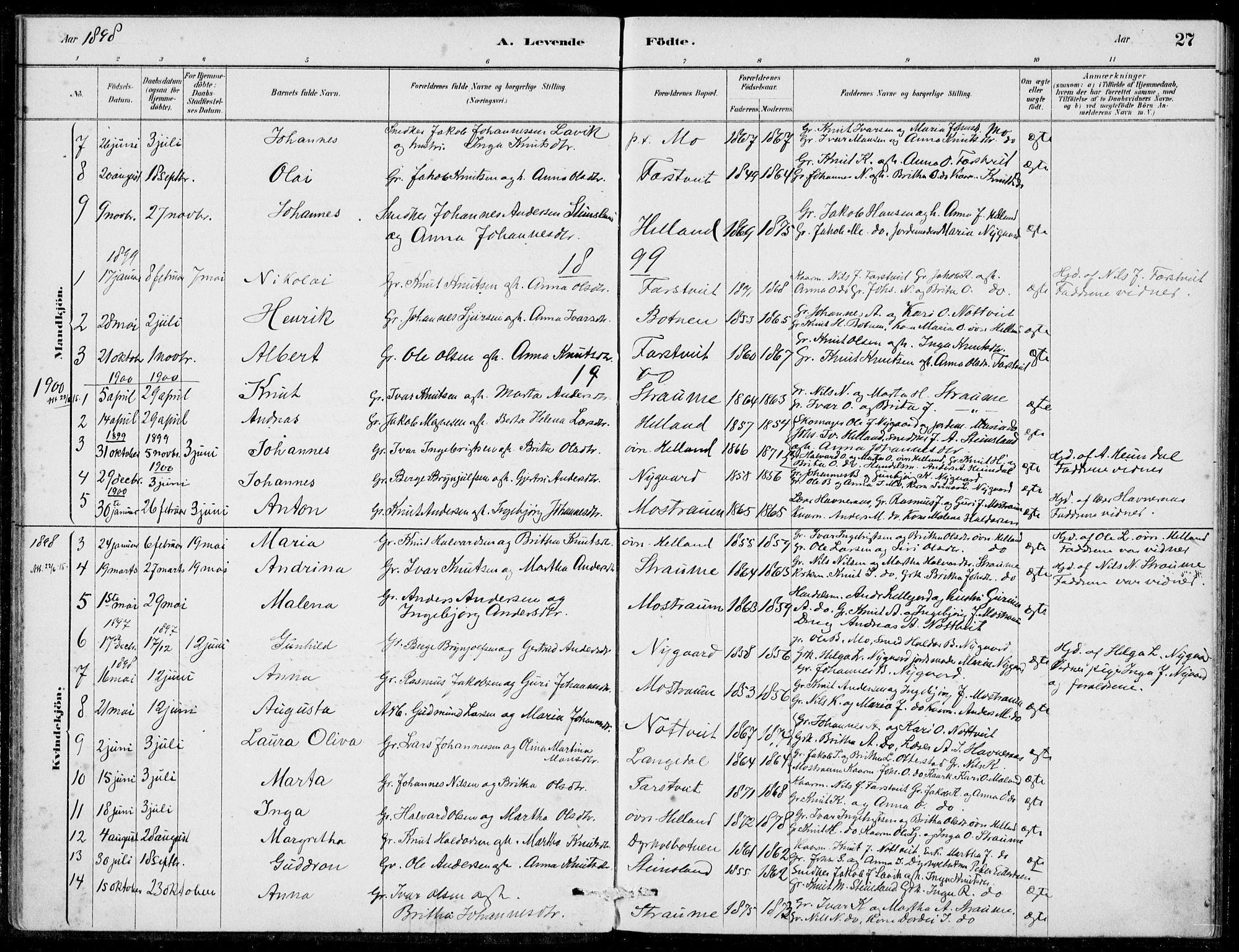 Hosanger sokneprestembete, AV/SAB-A-75801/H/Haa: Parish register (official) no. C  1, 1880-1900, p. 27