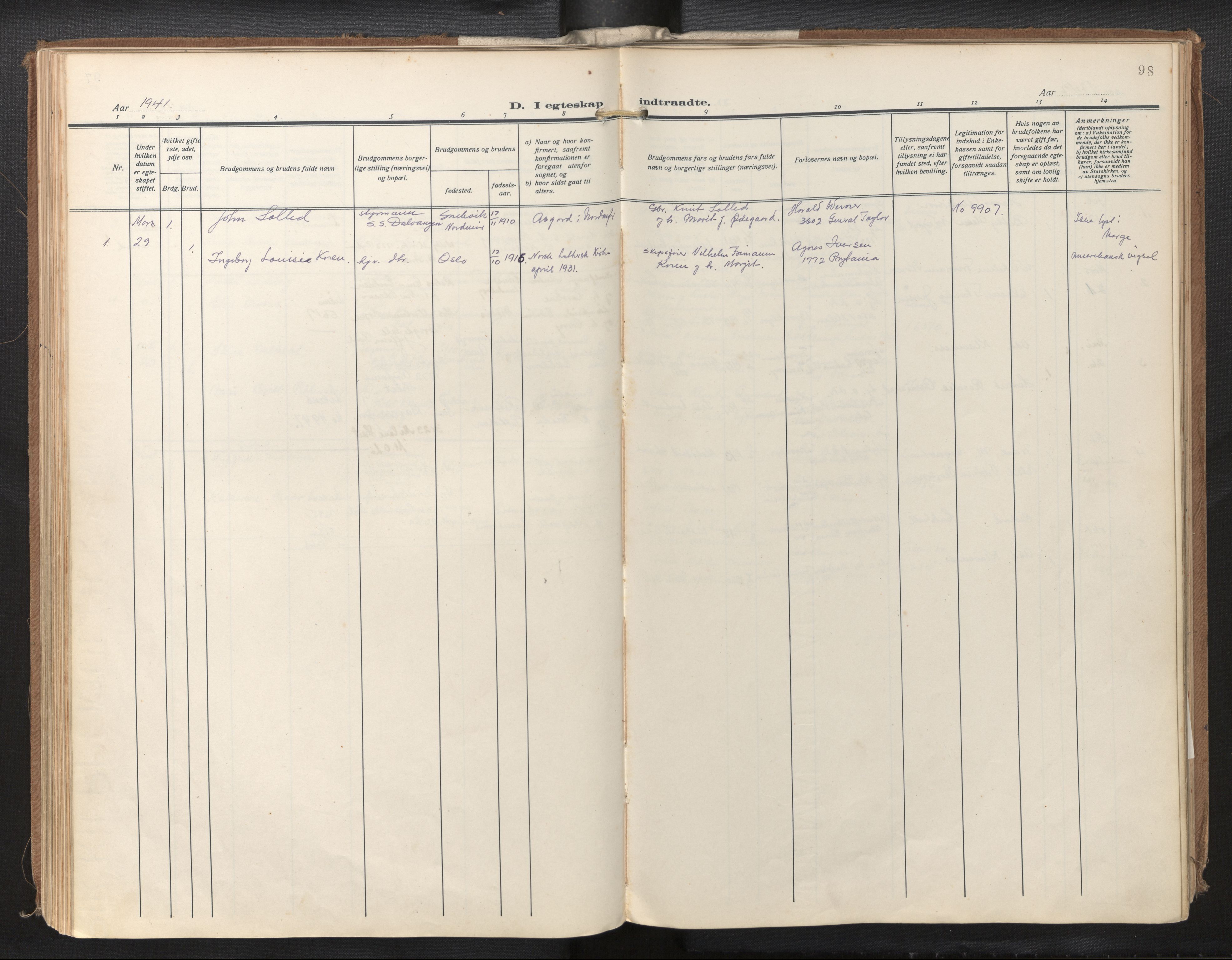 Den norske sjømannsmisjon i utlandet/New Orleans-Mobile-Gulfhavnene, AV/SAB-SAB/PA-0115/H/Ha/L0001: Parish register (official) no. A 1, 1927-1978, p. 97b-98a