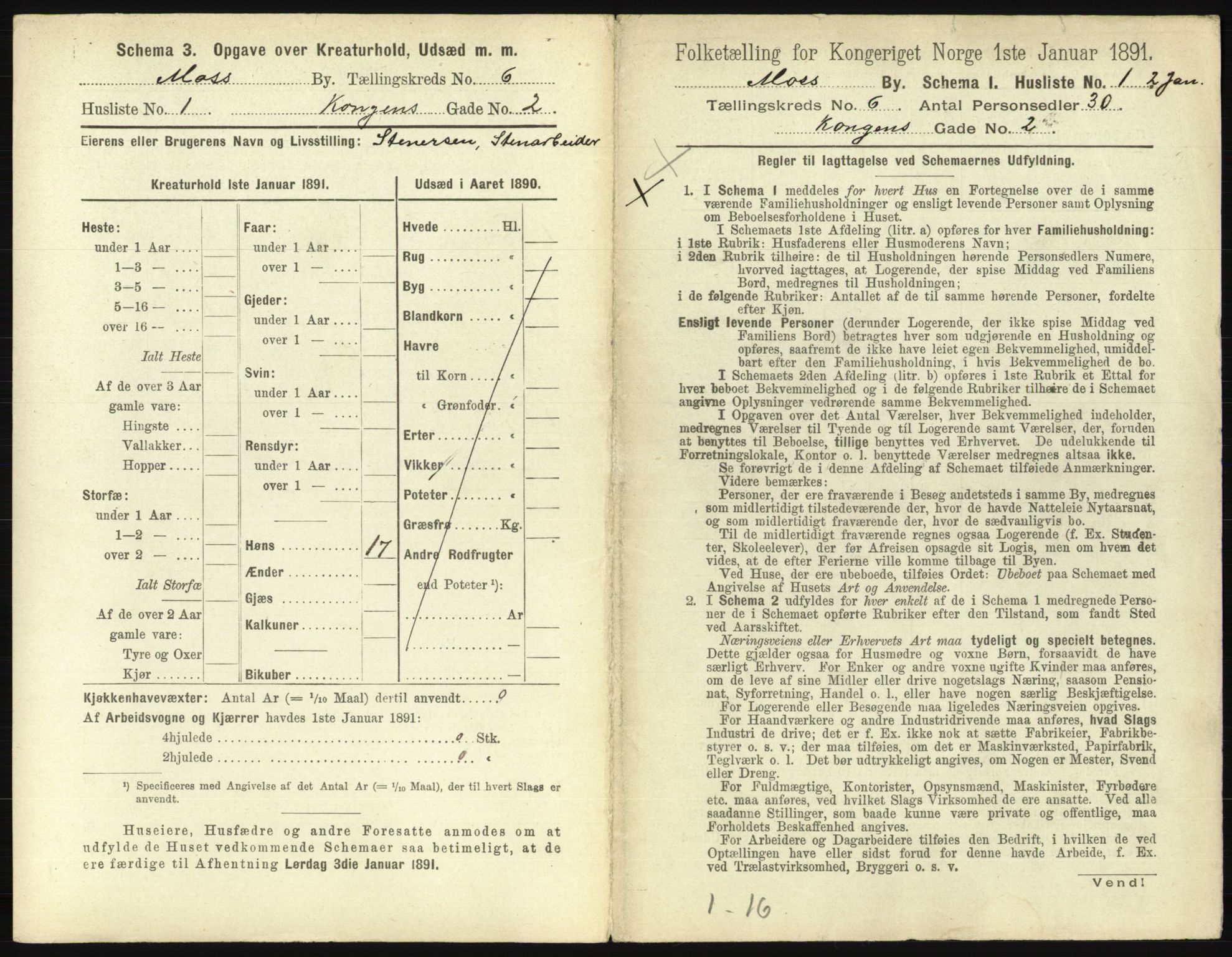 RA, 1891 census for 0104 Moss, 1891, p. 360