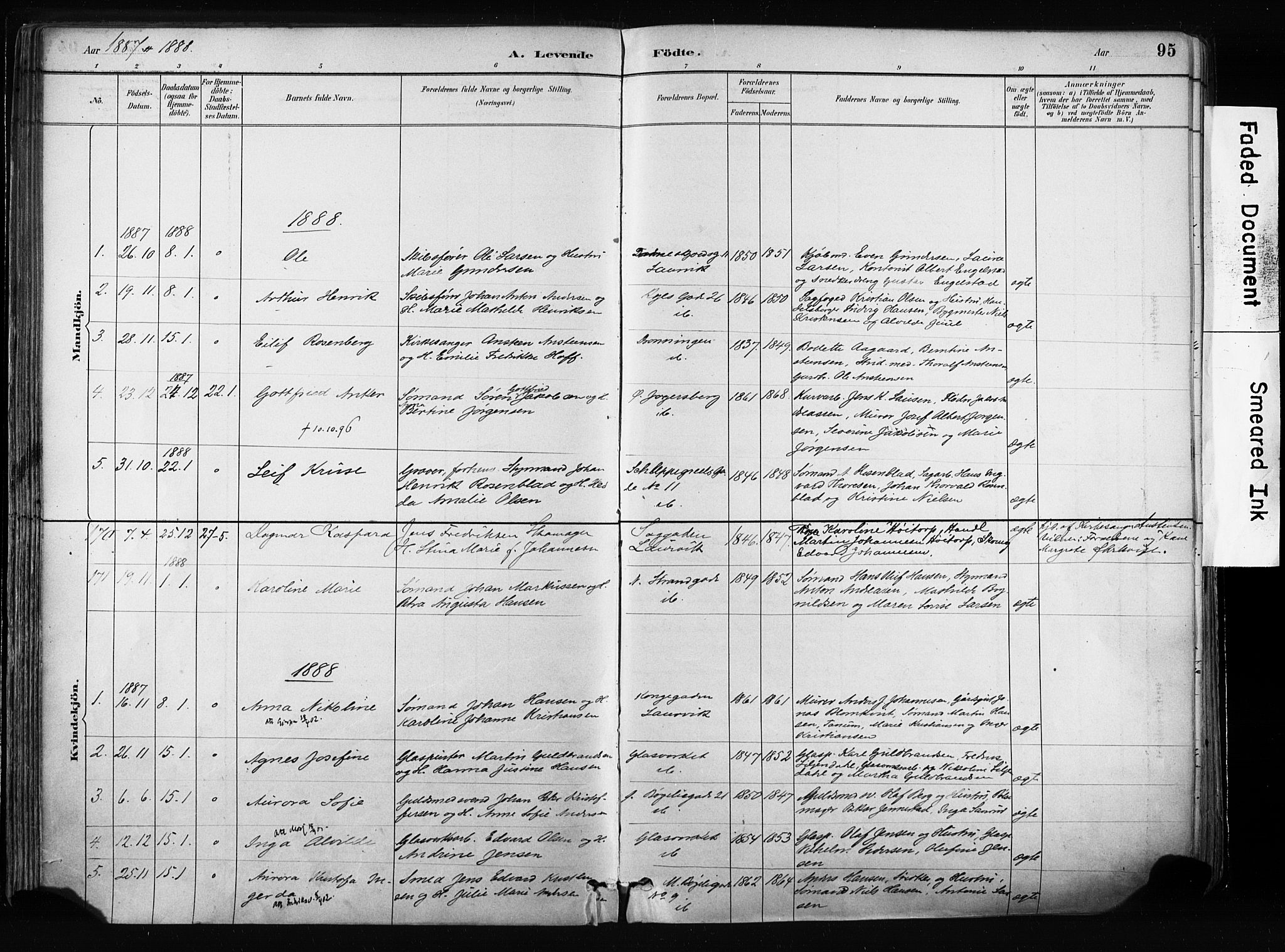 Larvik kirkebøker, SAKO/A-352/F/Fa/L0009: Parish register (official) no. I 9, 1884-1904, p. 95