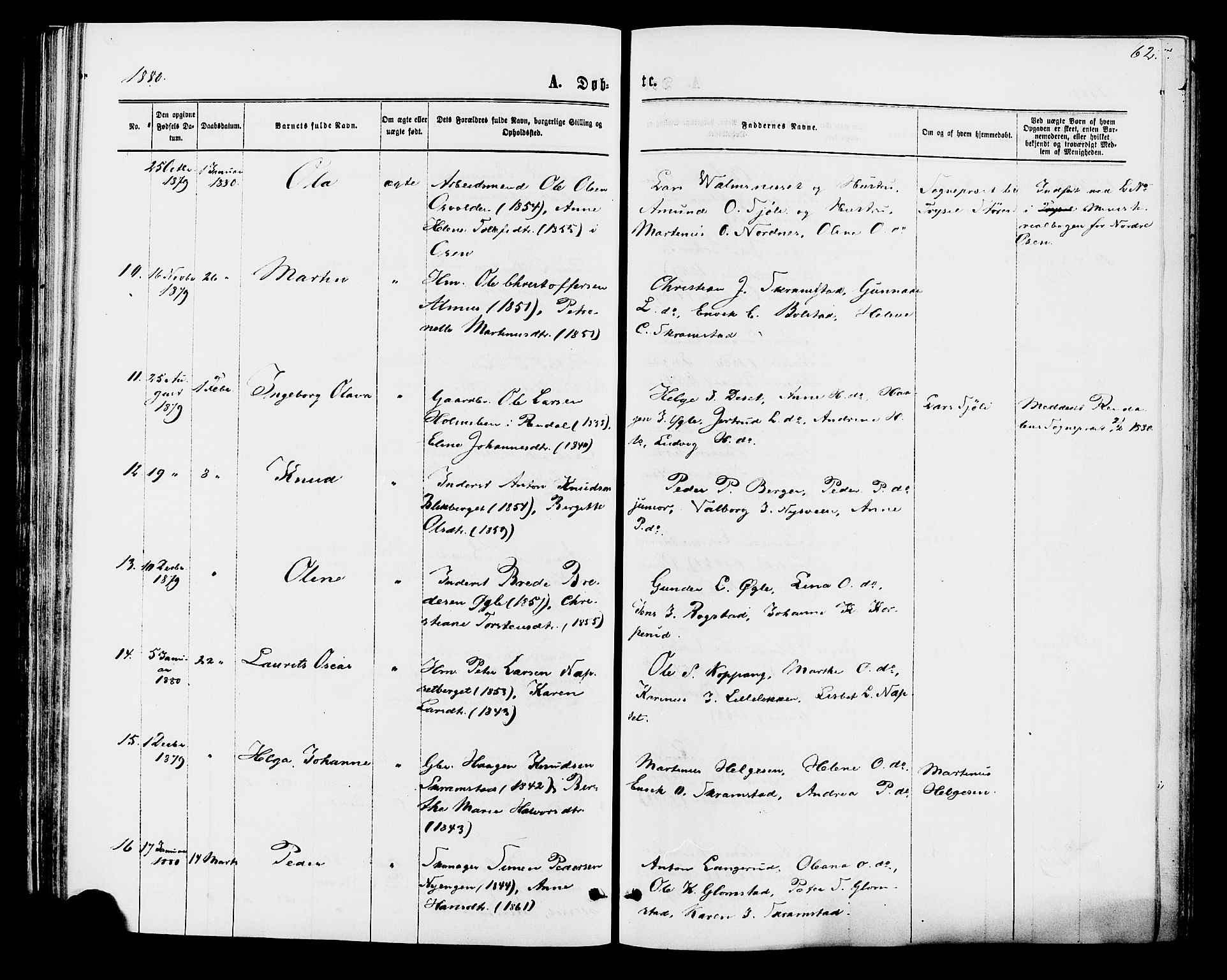 Åmot prestekontor, Hedmark, AV/SAH-PREST-056/H/Ha/Haa/L0009: Parish register (official) no. 9, 1875-1883, p. 62