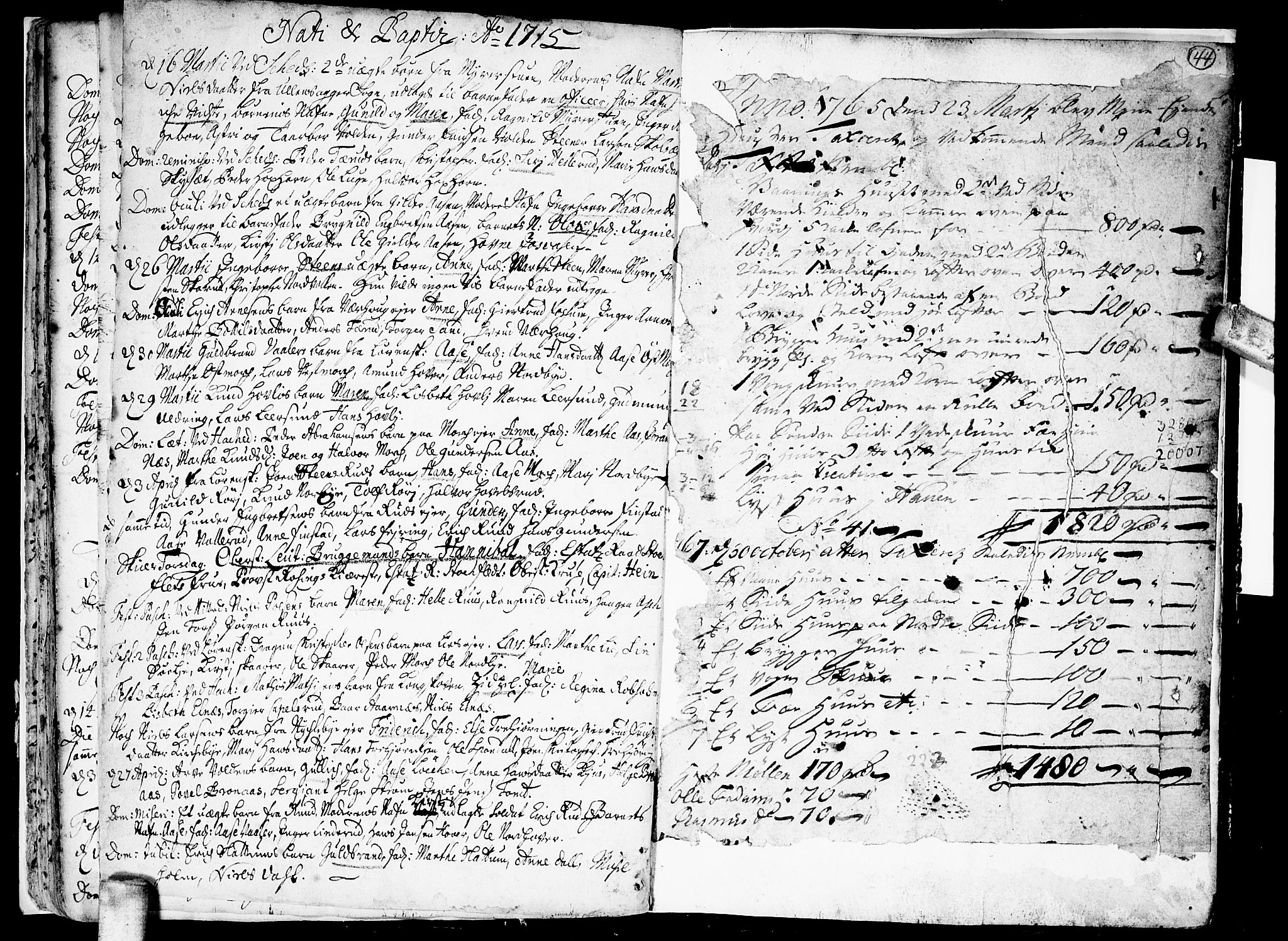 Skedsmo prestekontor Kirkebøker, SAO/A-10033a/F/Fa/L0001: Parish register (official) no. I 1, 1706-1715, p. 44