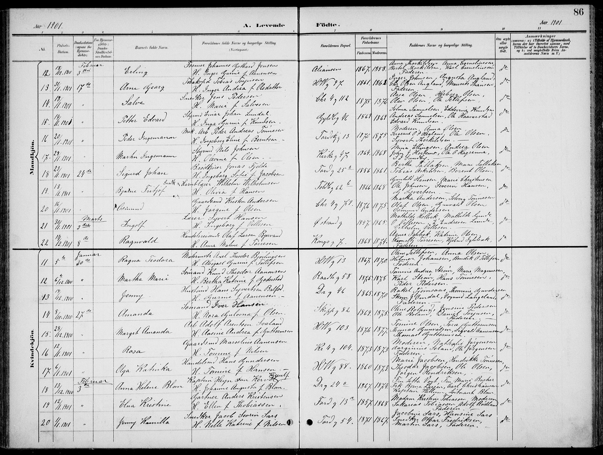 Kristiansand domprosti, SAK/1112-0006/F/Fb/L0018: Parish register (copy) no. B 18, 1896-1905, p. 86