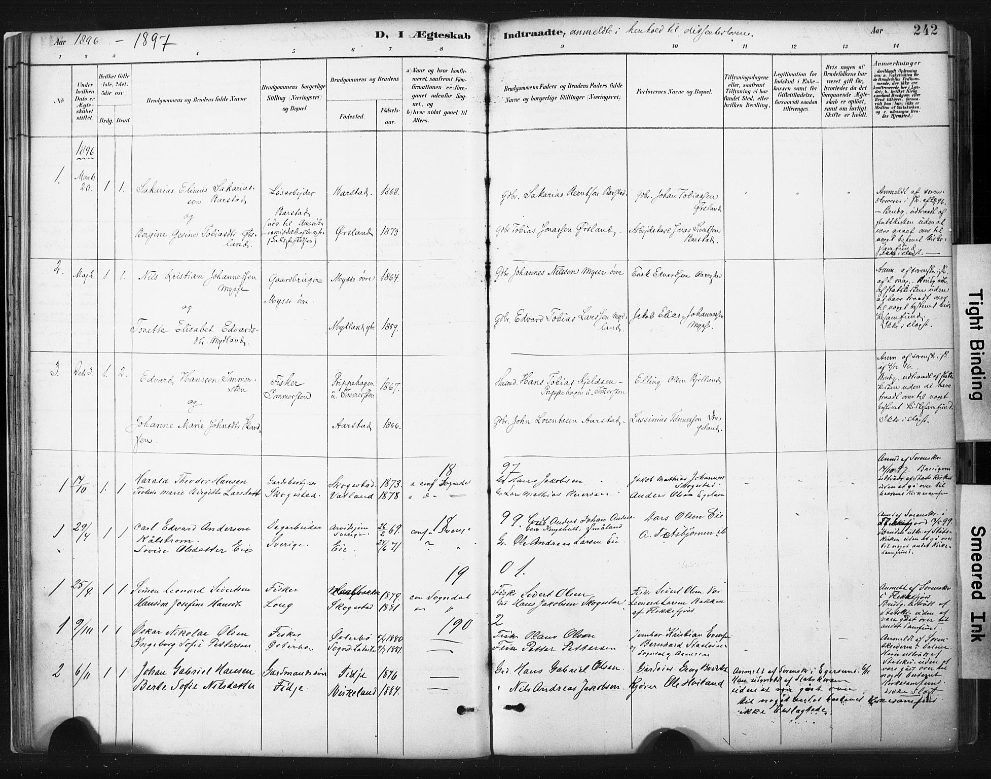 Sokndal sokneprestkontor, SAST/A-101808: Parish register (official) no. A 11.2, 1887-1905, p. 242