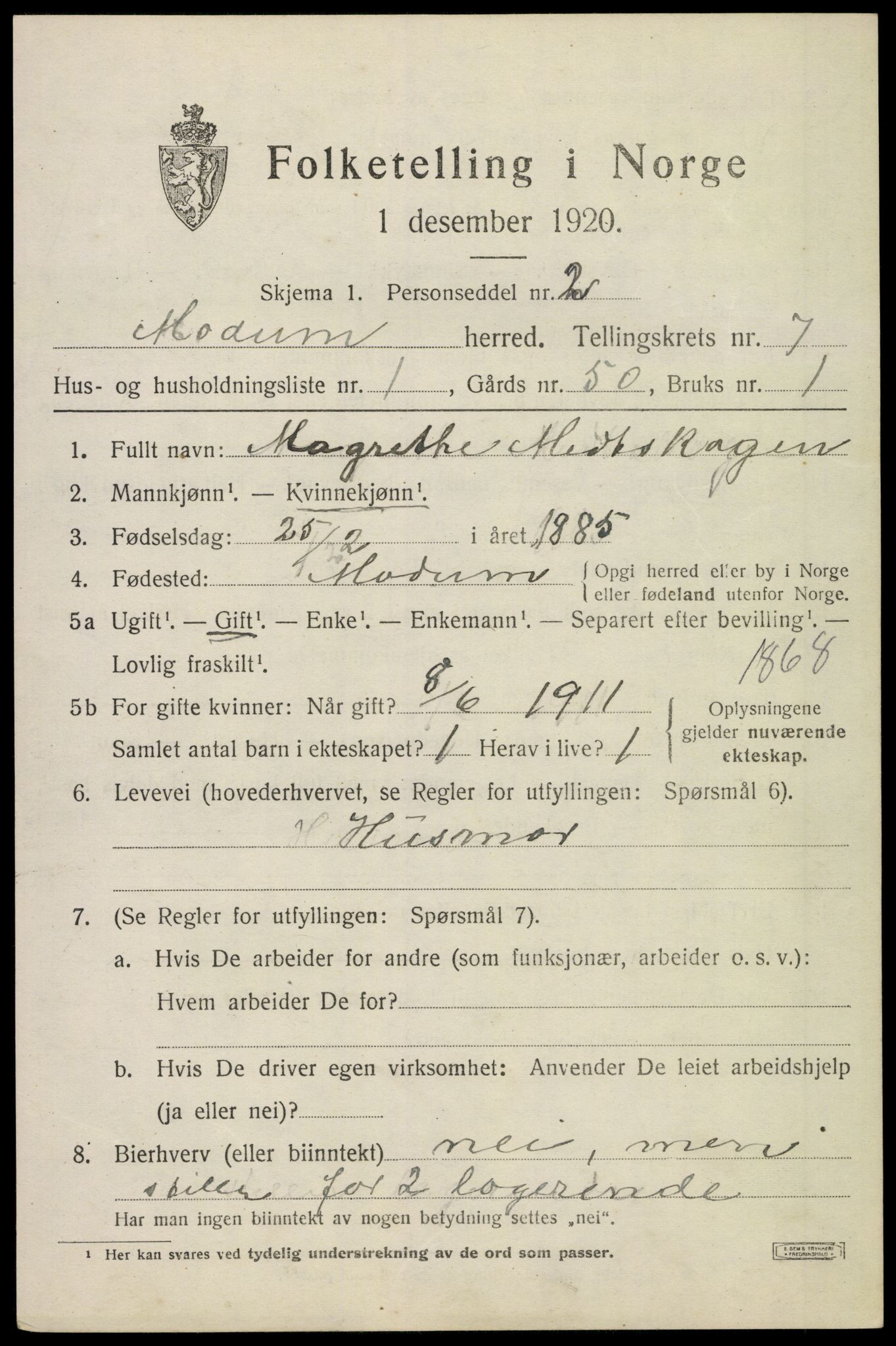 SAKO, 1920 census for Modum, 1920, p. 9661