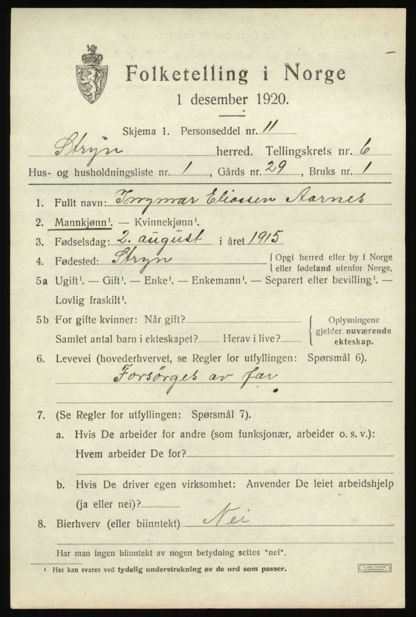 SAB, 1920 census for Stryn, 1920, p. 2634