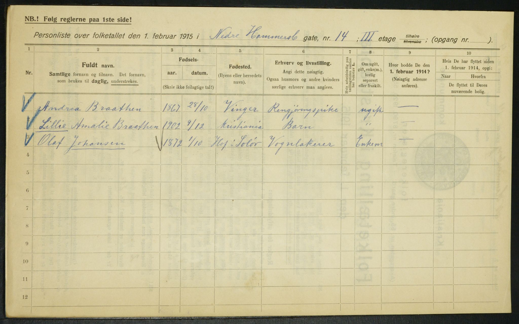 OBA, Municipal Census 1915 for Kristiania, 1915, p. 68874