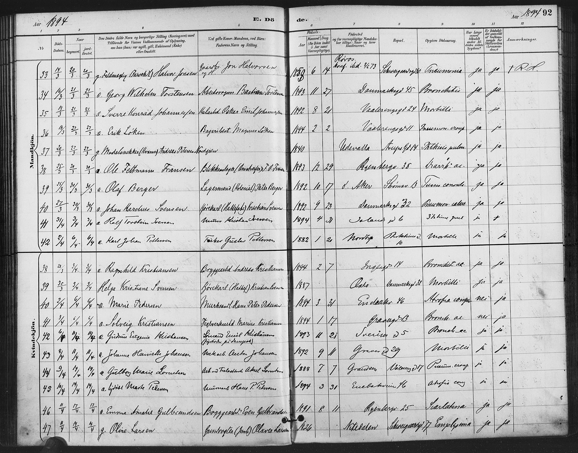 Gamlebyen prestekontor Kirkebøker, AV/SAO-A-10884/F/Fa/L0009: Parish register (official) no. 9, 1888-1909, p. 92