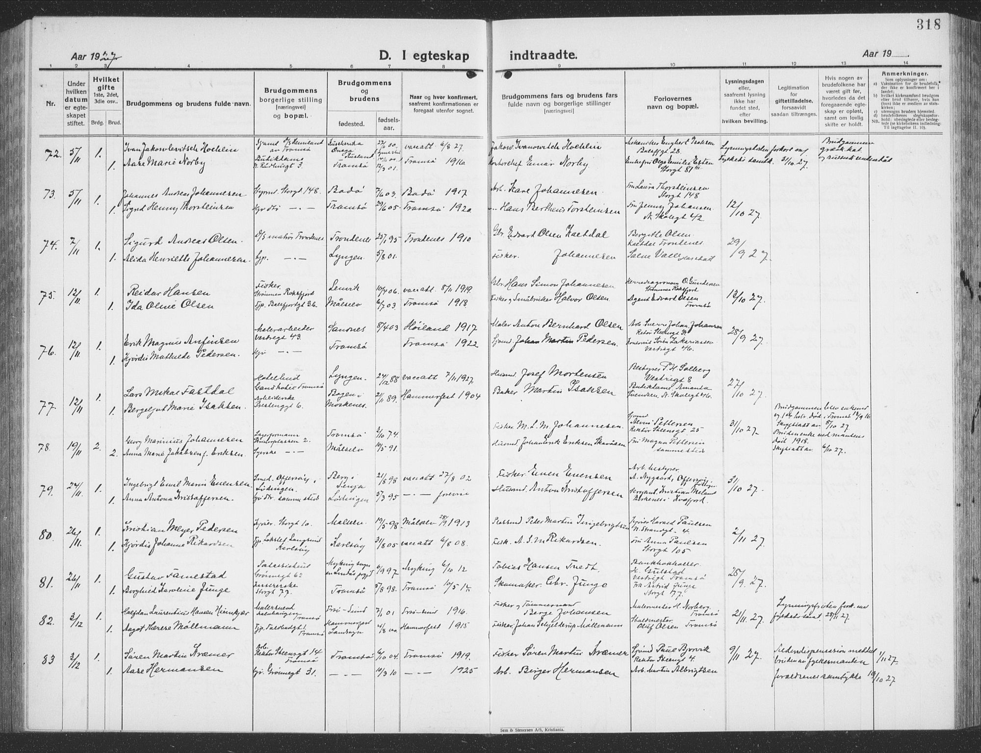 Tromsø sokneprestkontor/stiftsprosti/domprosti, AV/SATØ-S-1343/G/Gb/L0010klokker: Parish register (copy) no. 10, 1925-1937, p. 318