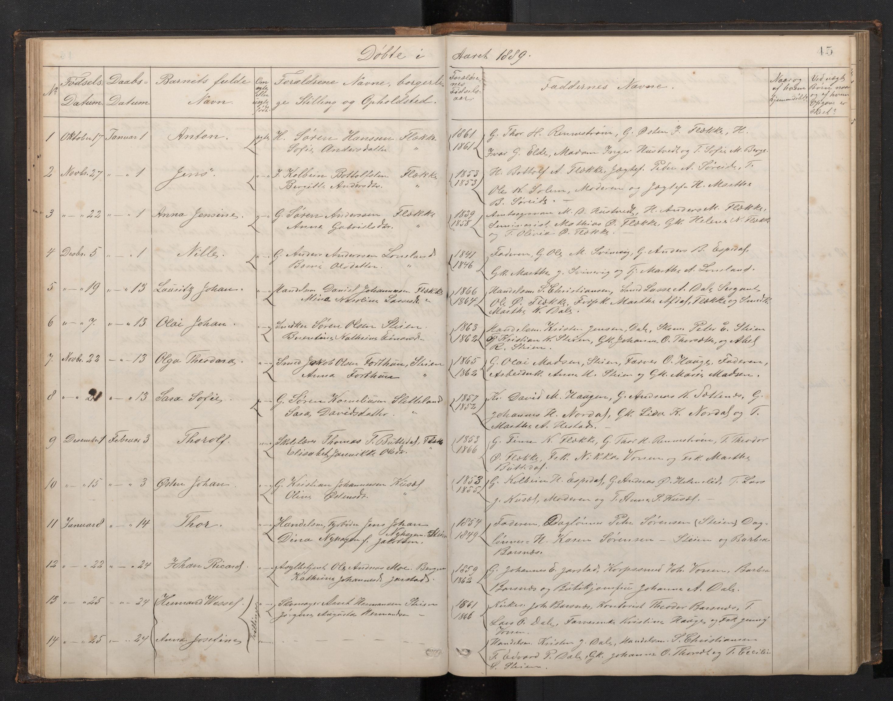 Fjaler sokneprestembete, SAB/A-79801/H/Hab/Habc/L0002: Parish register (copy) no. C 2, 1879-1893, p. 44b-45a
