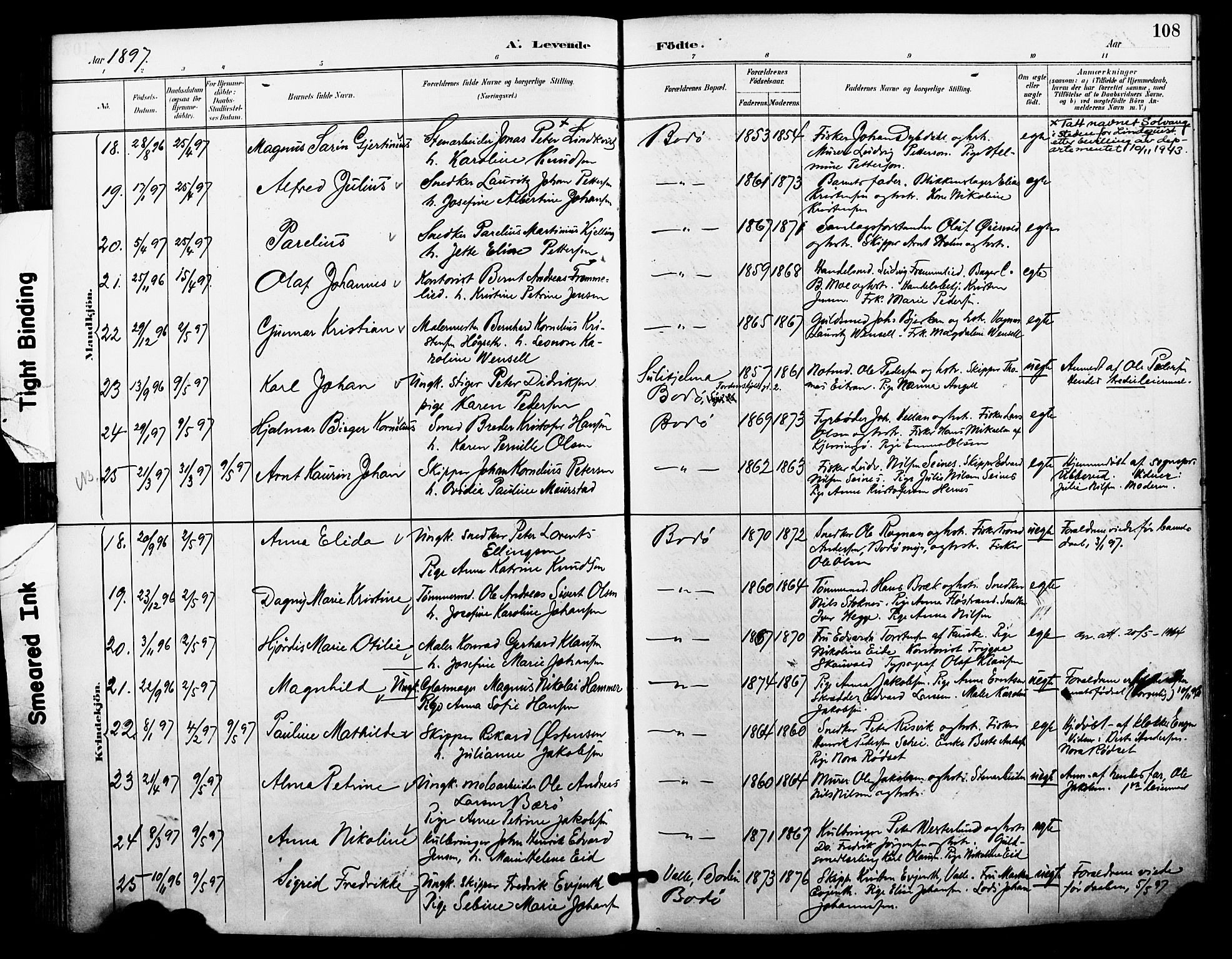 Ministerialprotokoller, klokkerbøker og fødselsregistre - Nordland, AV/SAT-A-1459/801/L0010: Parish register (official) no. 801A10, 1888-1899, p. 108