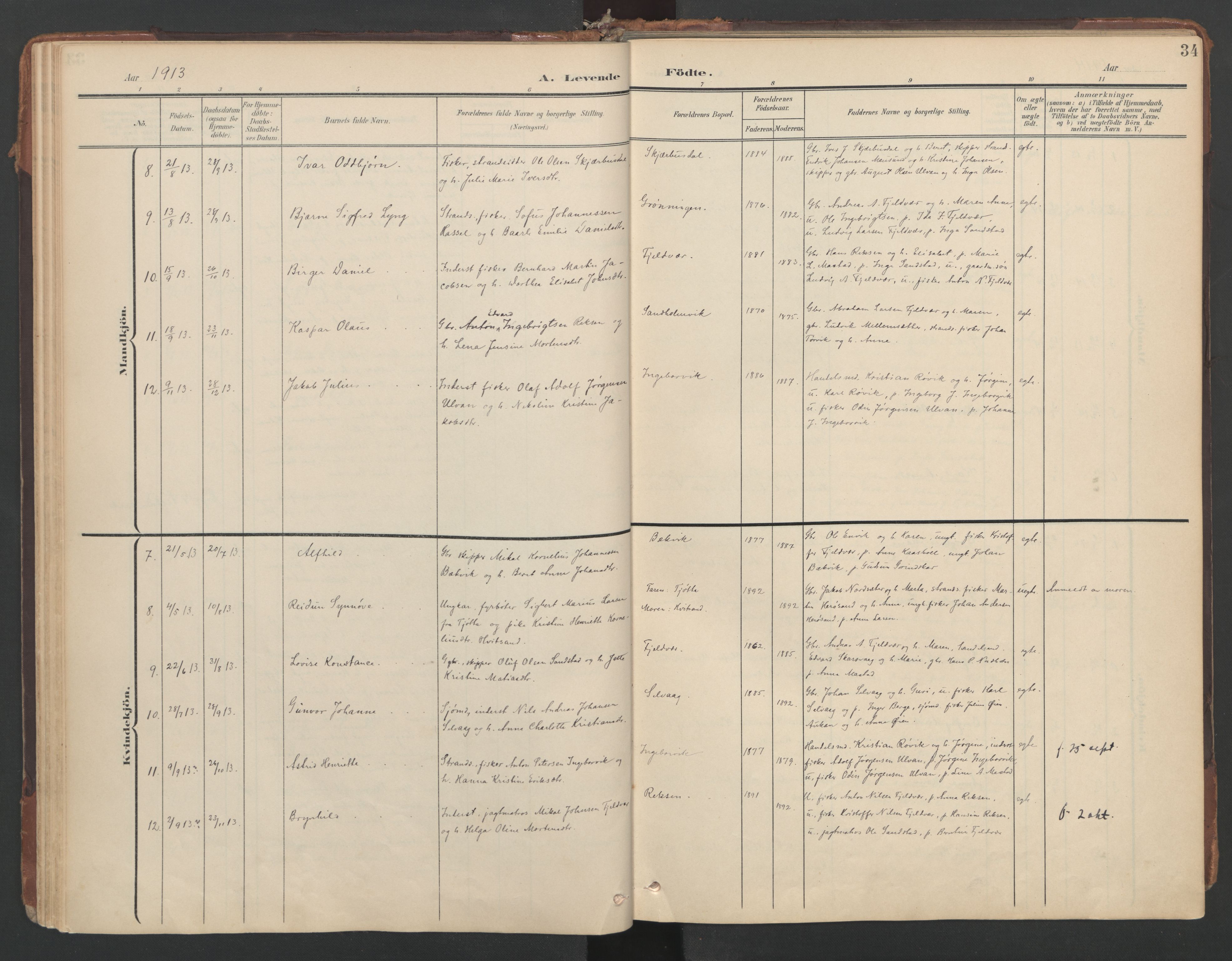 Ministerialprotokoller, klokkerbøker og fødselsregistre - Sør-Trøndelag, SAT/A-1456/638/L0568: Parish register (official) no. 638A01, 1901-1916, p. 34