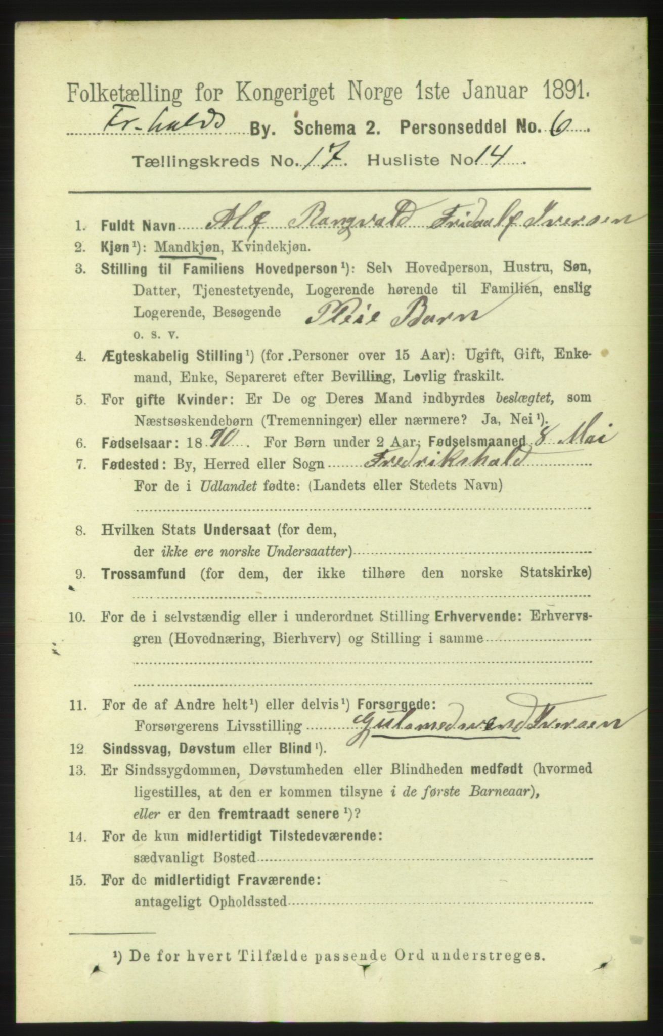 RA, 1891 census for 0101 Fredrikshald, 1891, p. 11106
