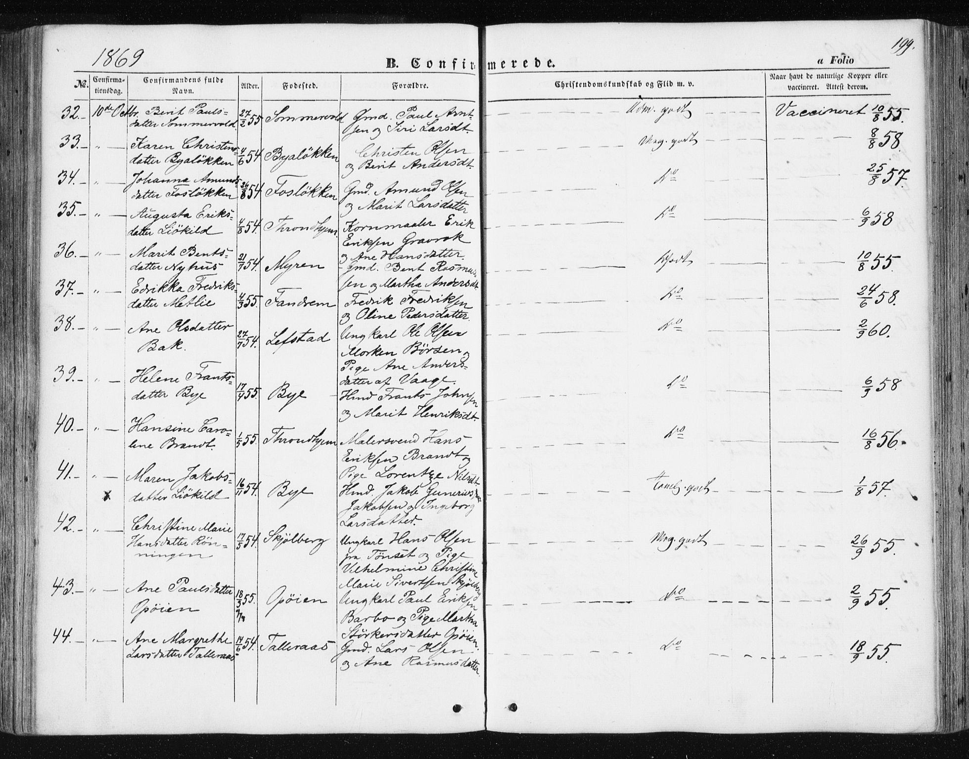 Ministerialprotokoller, klokkerbøker og fødselsregistre - Sør-Trøndelag, SAT/A-1456/668/L0806: Parish register (official) no. 668A06, 1854-1869, p. 199