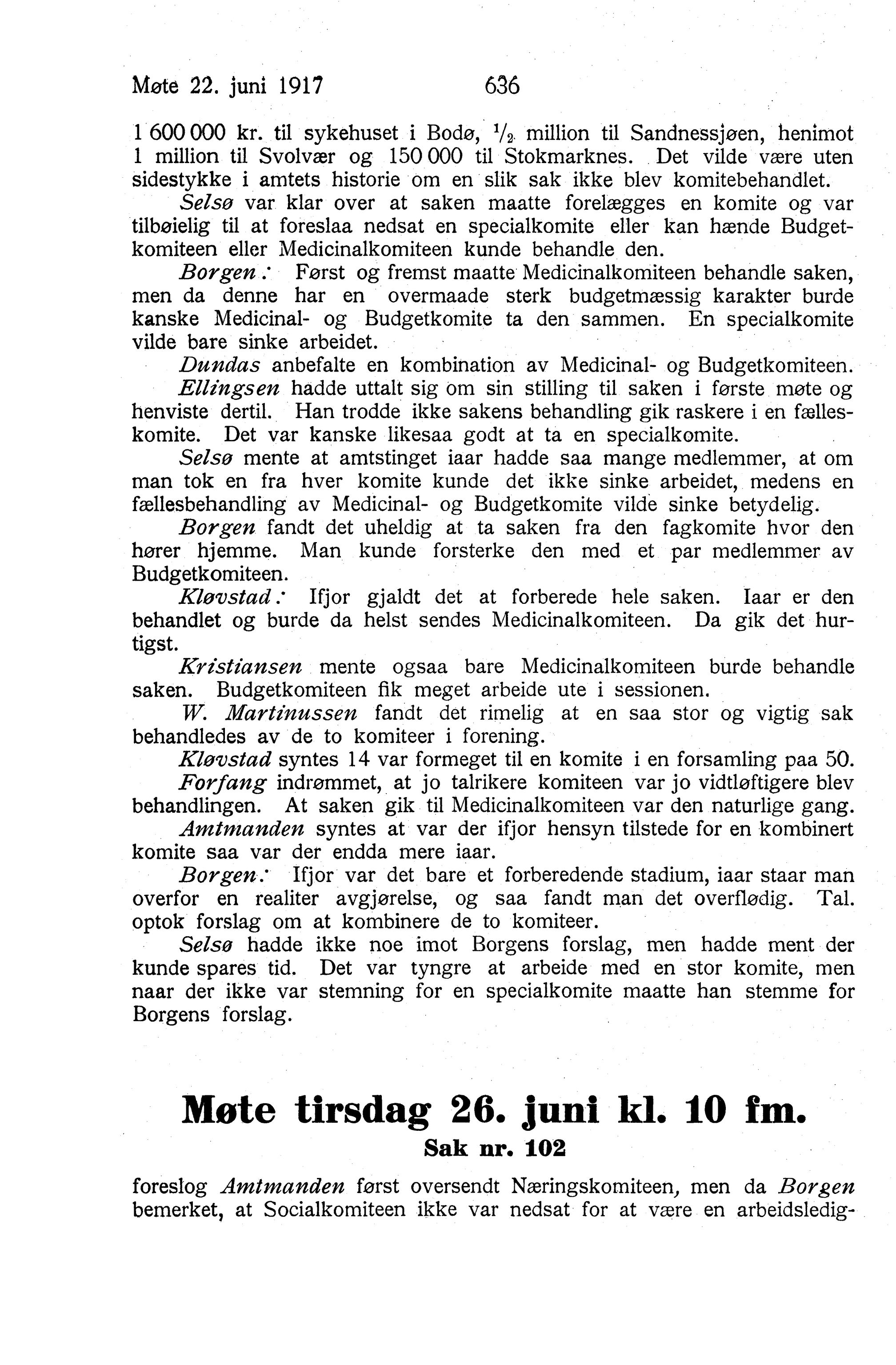 Nordland Fylkeskommune. Fylkestinget, AIN/NFK-17/176/A/Ac/L0040: Fylkestingsforhandlinger 1917, 1917, p. 636