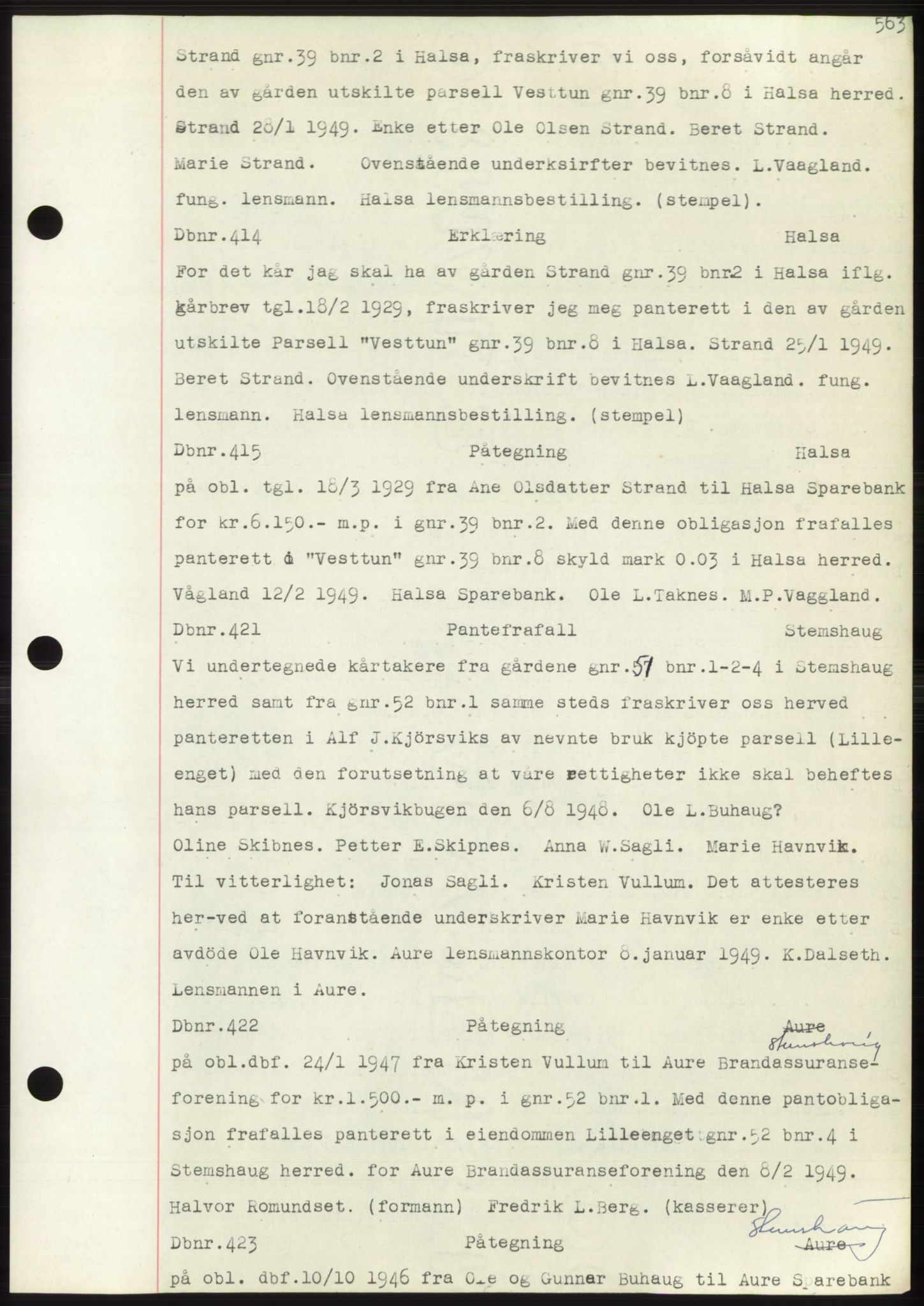 Nordmøre sorenskriveri, SAT/A-4132/1/2/2Ca: Mortgage book no. C82b, 1946-1951, Diary no: : 414/1949
