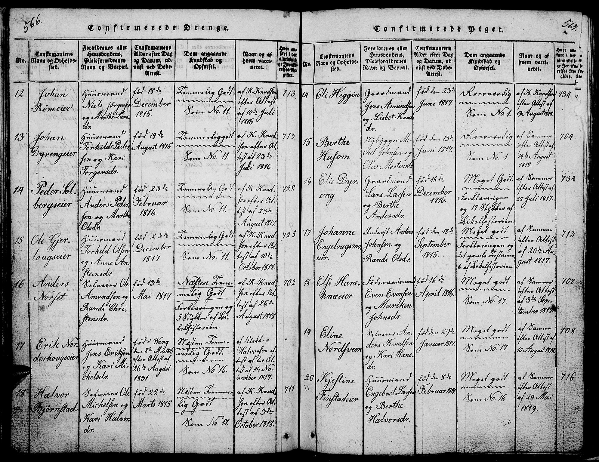 Løten prestekontor, AV/SAH-PREST-022/L/La/L0001: Parish register (copy) no. 1, 1812-1832, p. 566-567