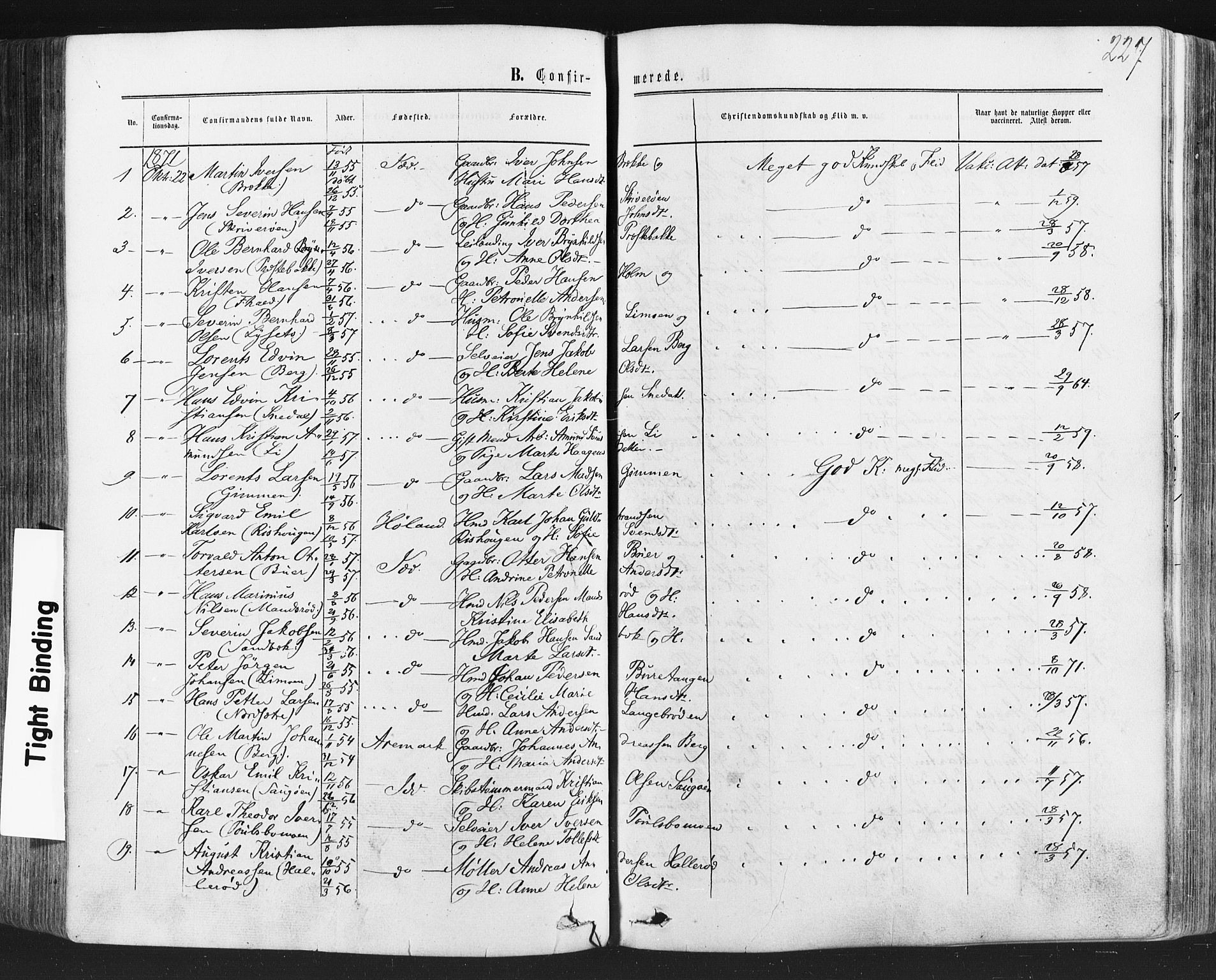 Idd prestekontor Kirkebøker, SAO/A-10911/F/Fc/L0005: Parish register (official) no. III 5, 1861-1877, p. 227