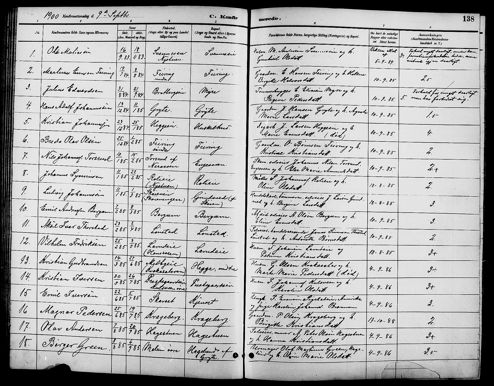 Biri prestekontor, SAH/PREST-096/H/Ha/Hab/L0004: Parish register (copy) no. 4, 1892-1909, p. 138