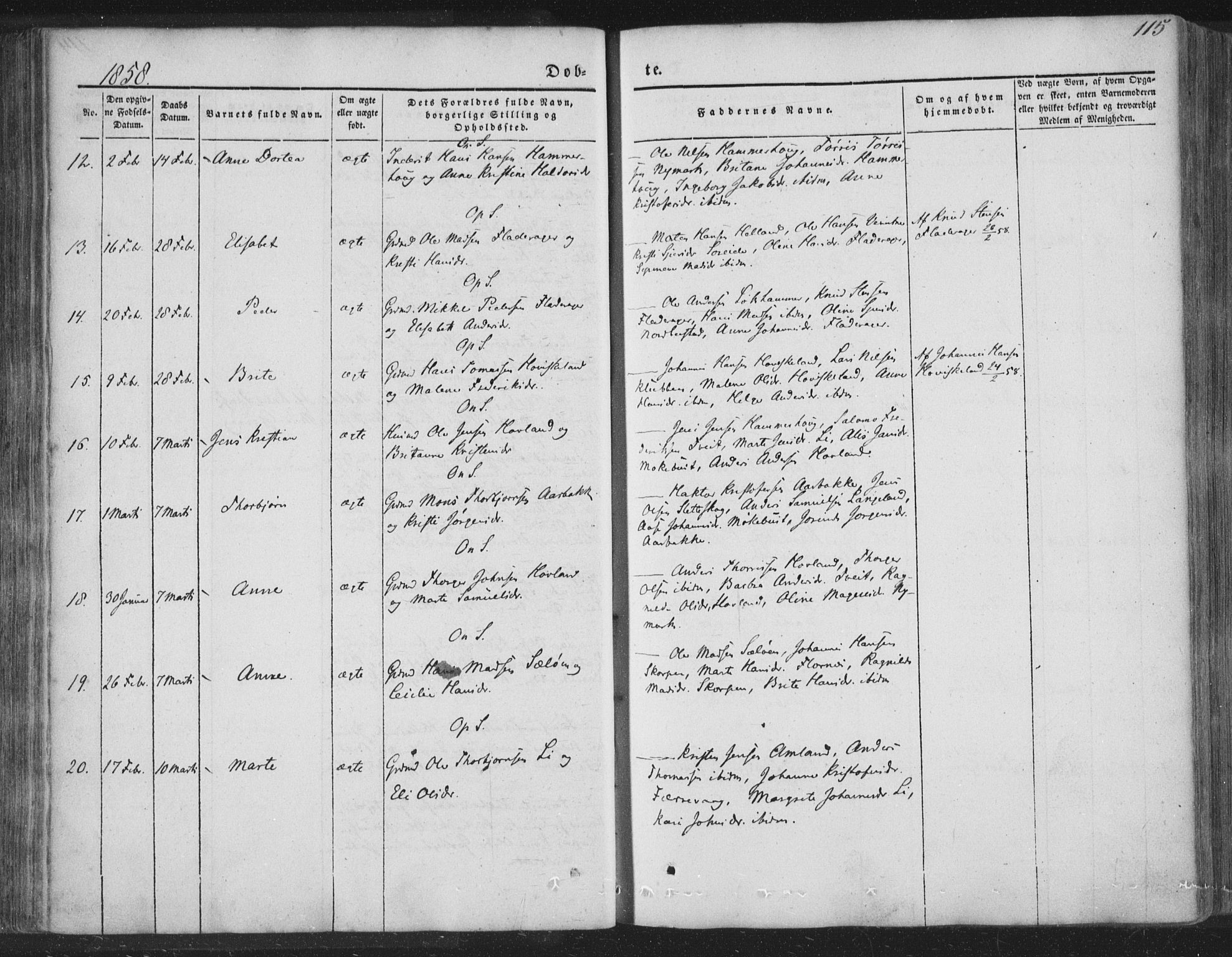 Tysnes sokneprestembete, AV/SAB-A-78601/H/Haa: Parish register (official) no. A 10, 1848-1859, p. 115