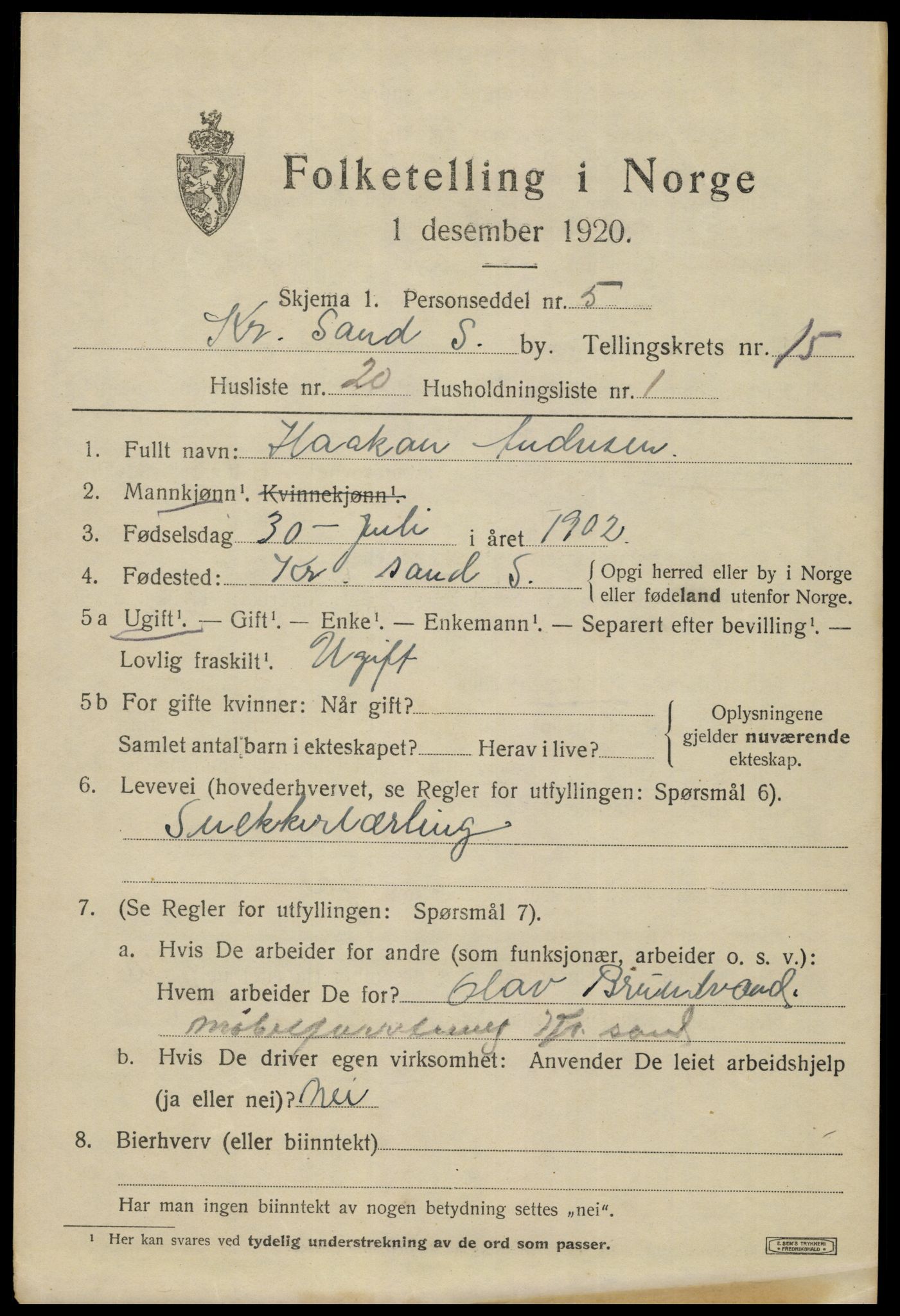 SAK, 1920 census for Kristiansand, 1920, p. 30667