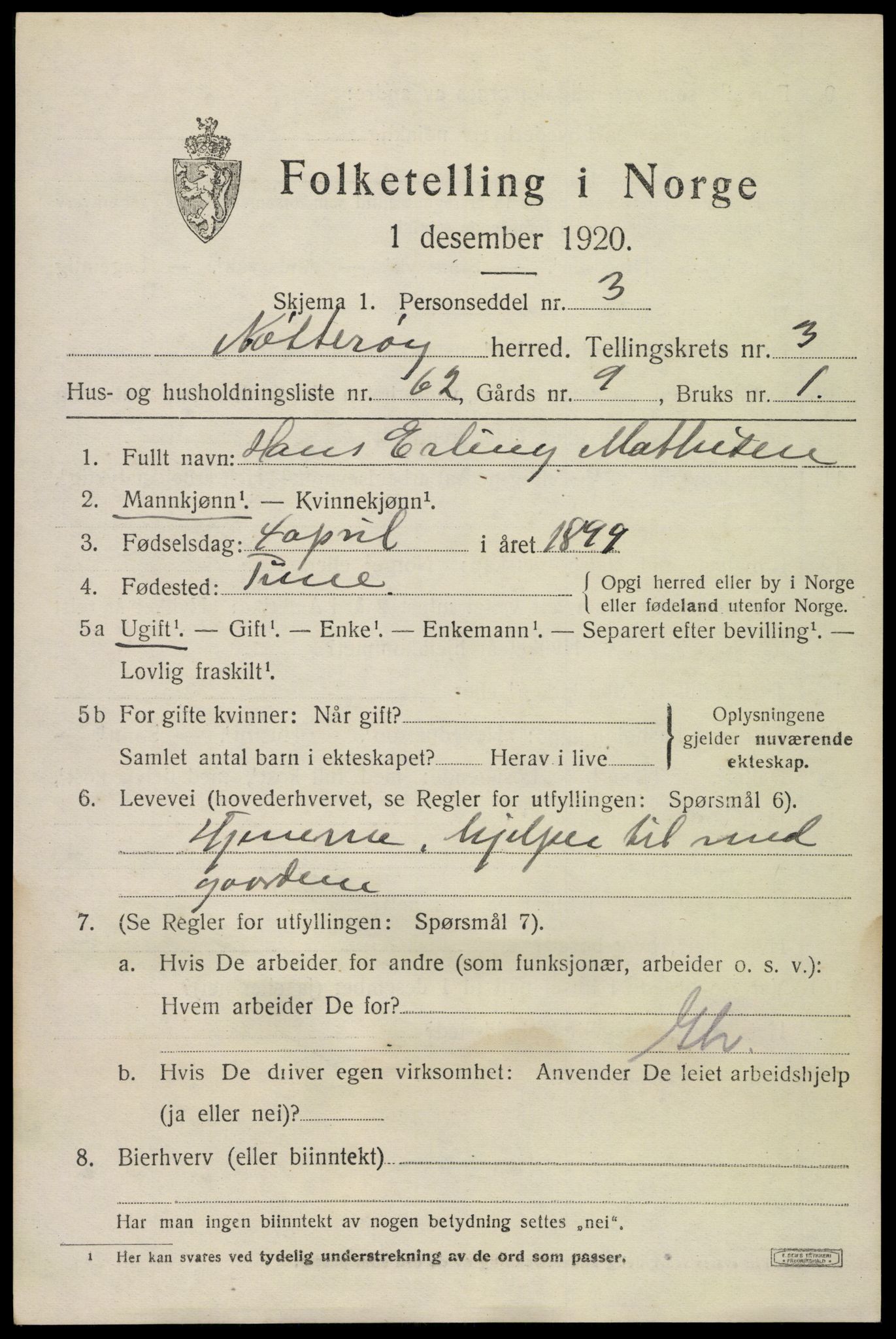 SAKO, 1920 census for Nøtterøy, 1920, p. 6203