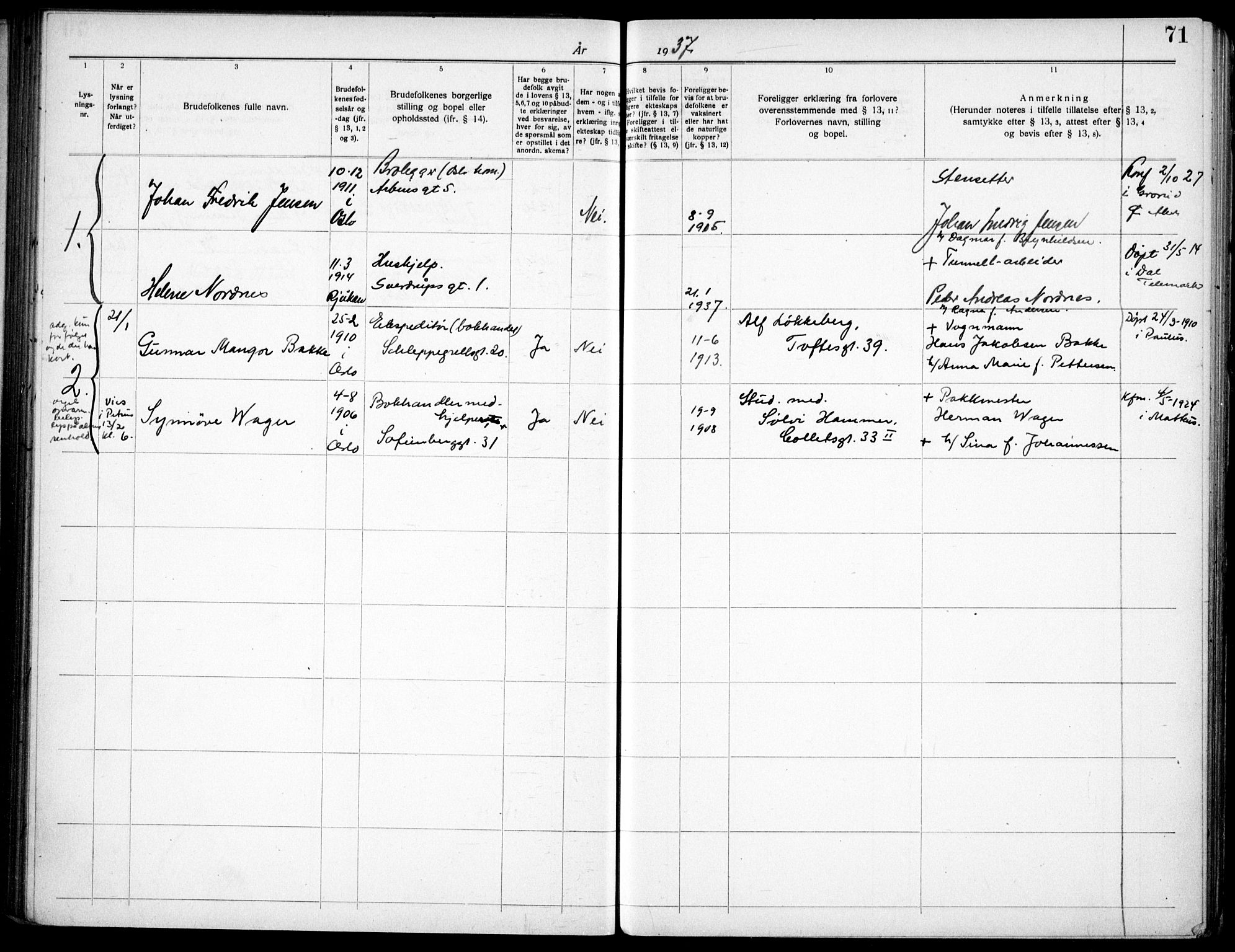 Matteus prestekontor Kirkebøker, SAO/A-10870/H/Ha/L0001: Banns register no. 1, 1919-1937, p. 71