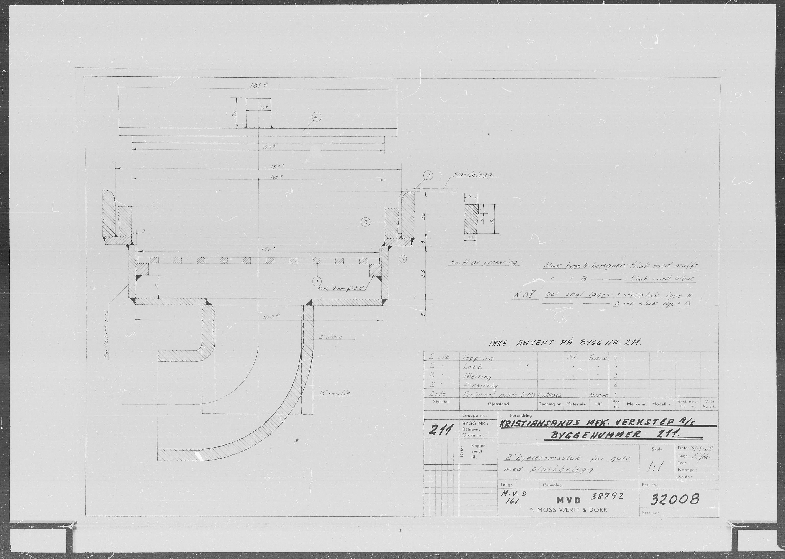 Kristiansand Mekaniske Verksted, AV/SAK-D/0612/G/Ga/L0007: 36 mm mikrofilmruller, reprofoto av skipstegninger, byggenr. 211-222, p. 4