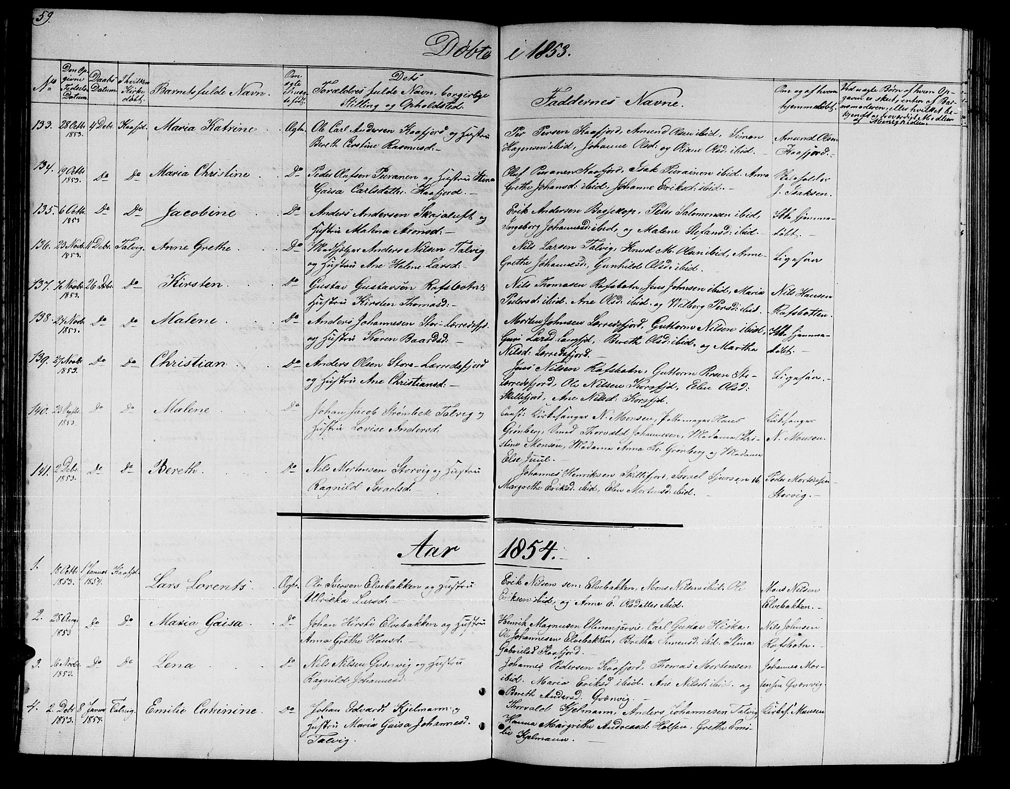 Talvik sokneprestkontor, SATØ/S-1337/H/Hb/L0001klokker: Parish register (copy) no. 1, 1847-1863, p. 59